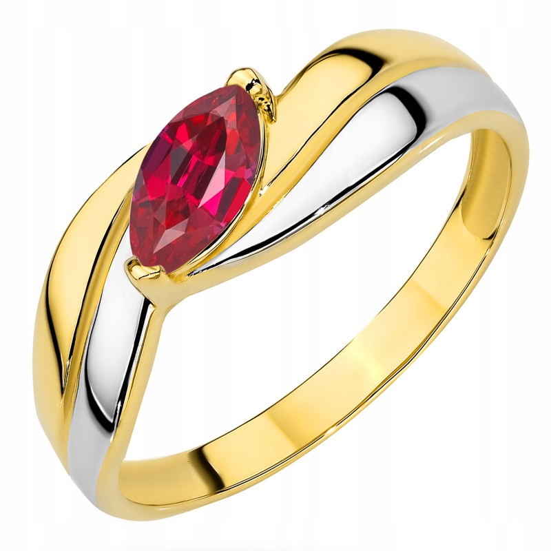 Zlatý Prstýnek pr. 585 Vlnitý s Markýzovou zirkonií 14k vel.13