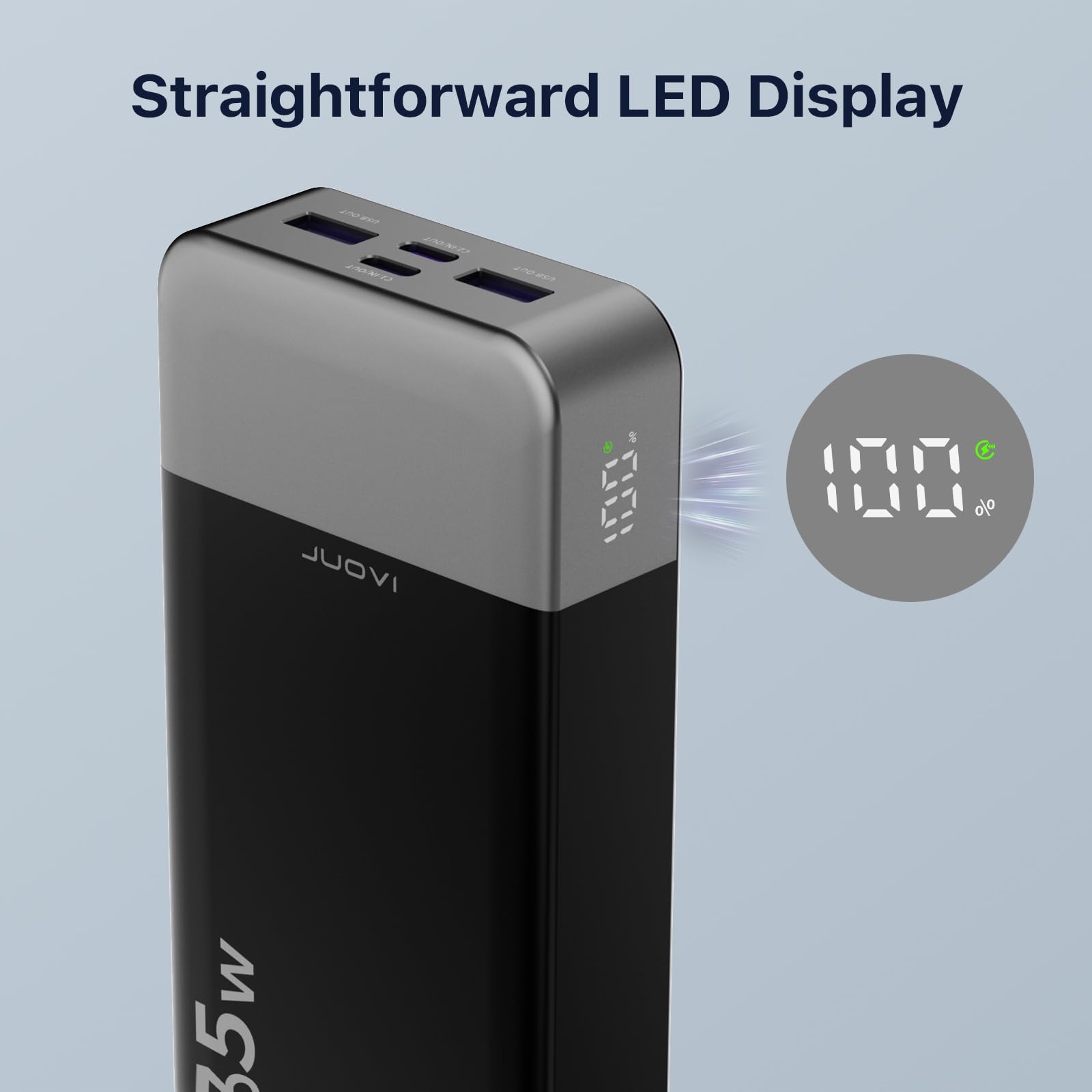 JUOVI Power Bank 20000mAh Szybkie Ładowanie LED iPhone Galaxy Tablet — miniatura 6