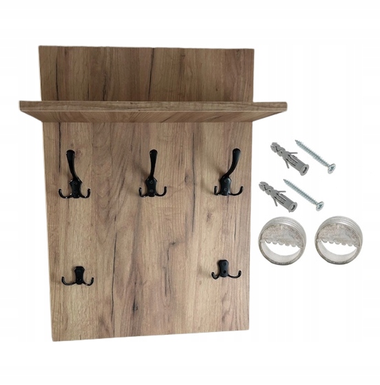 Nástěnný Věšák 80X50 Na Oblečení Klíče S Poličkou dřevěný s háčky