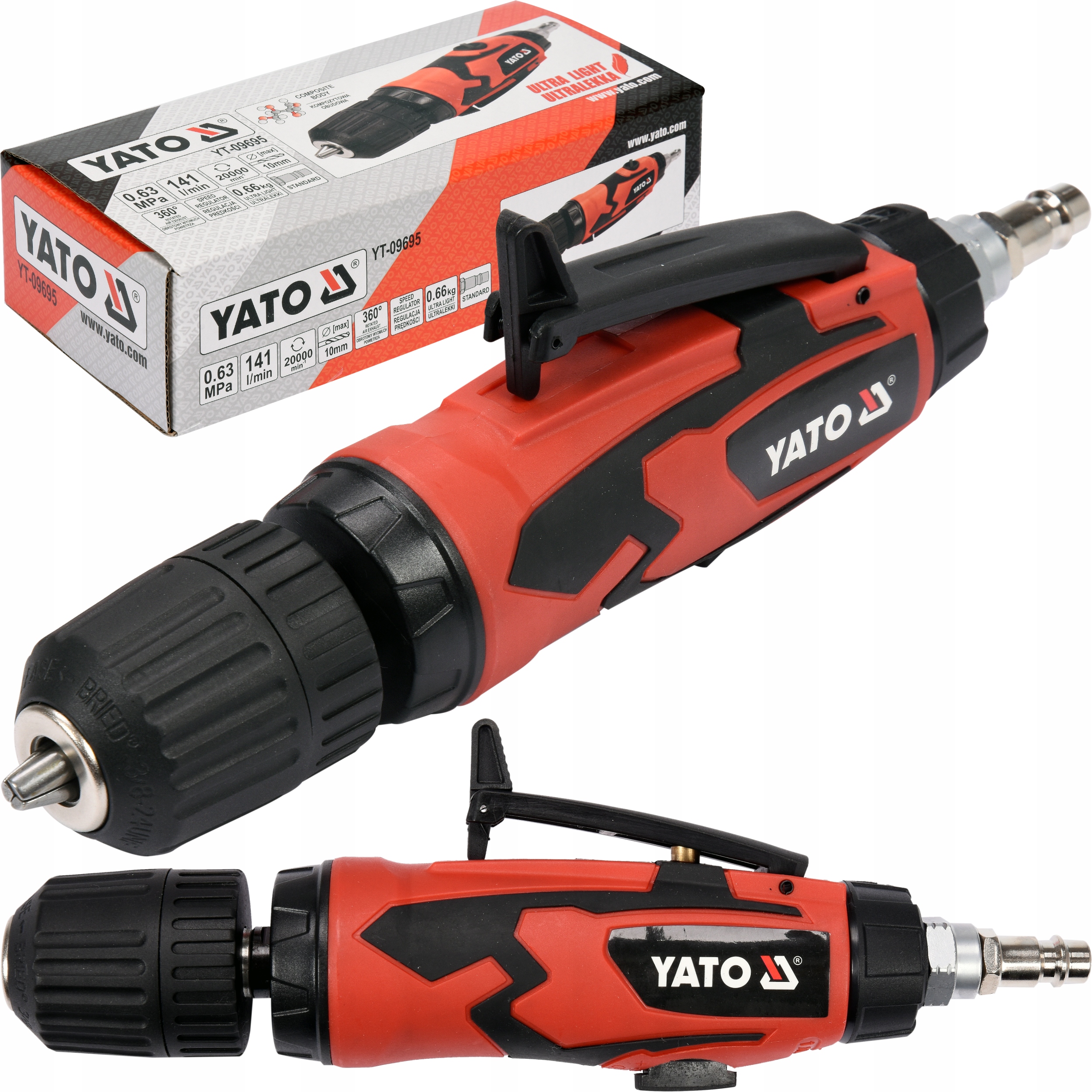Wiertarka Pneumatyczna Prosta Yato 10MM 20000OBR Regulacja Do Metalu Drewna