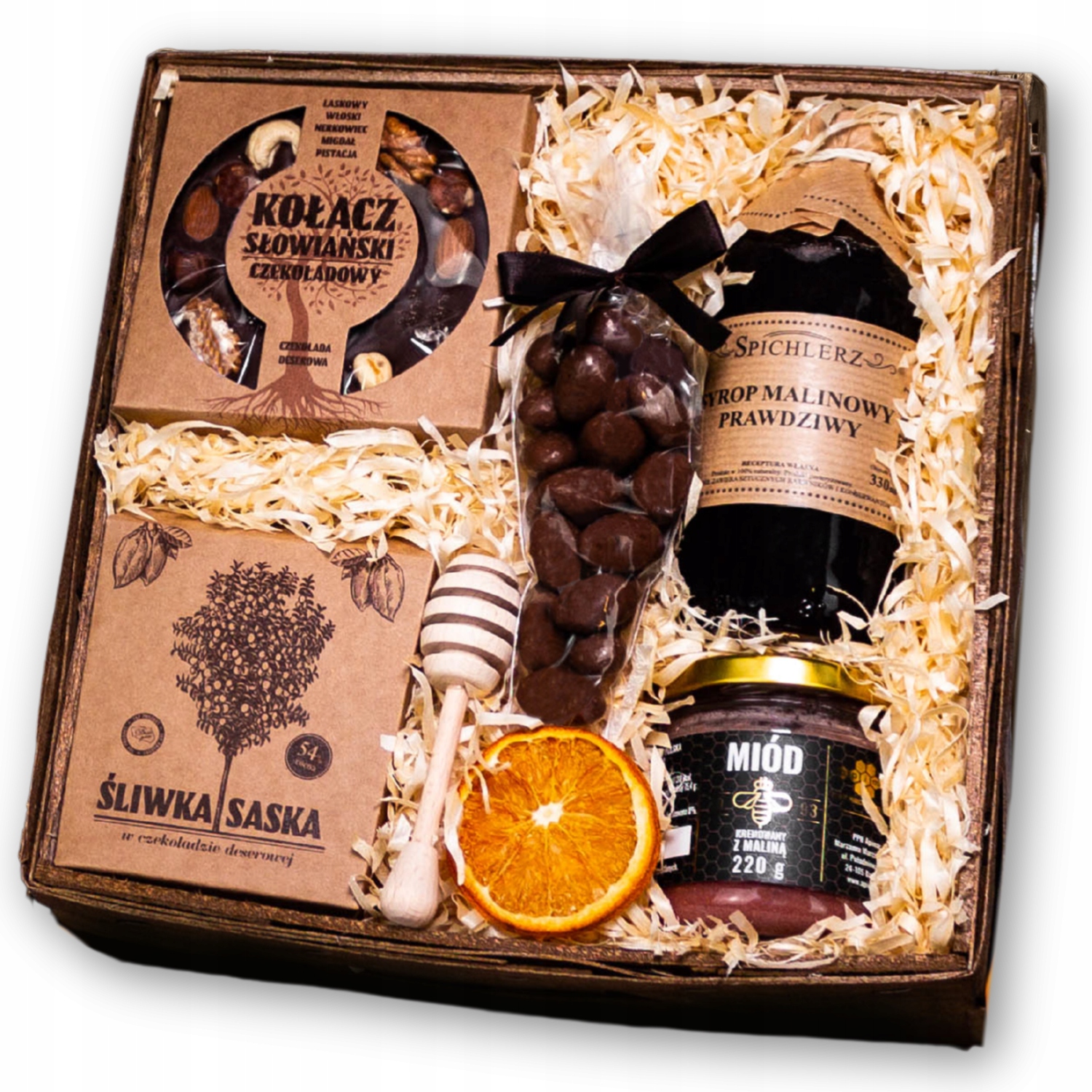 Levně Eko Dárkový Koš Švestky v čokoládě Čokoláda Med a malinový sirup