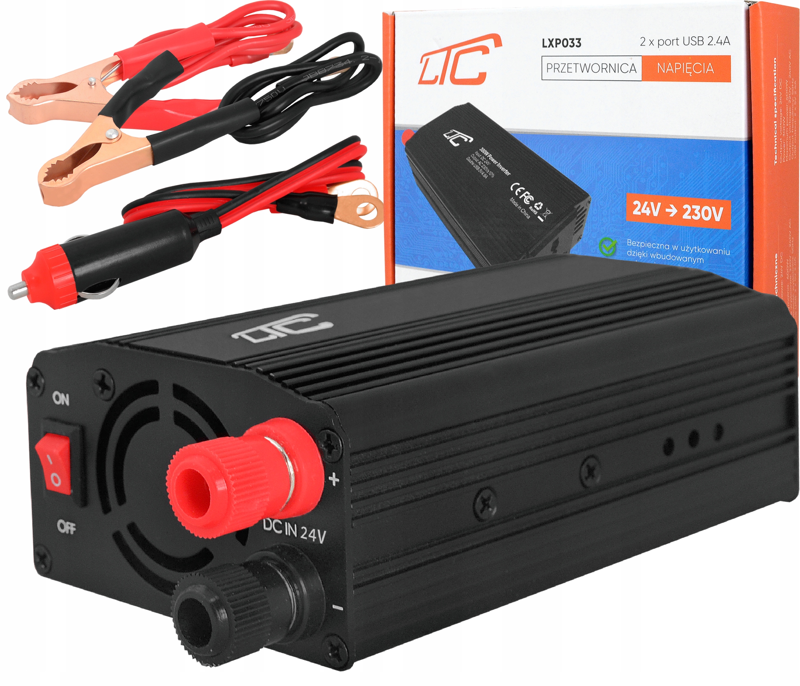 Преобразователь напряжения LTC 24V/230V 300W 2xUSB 2.4 A