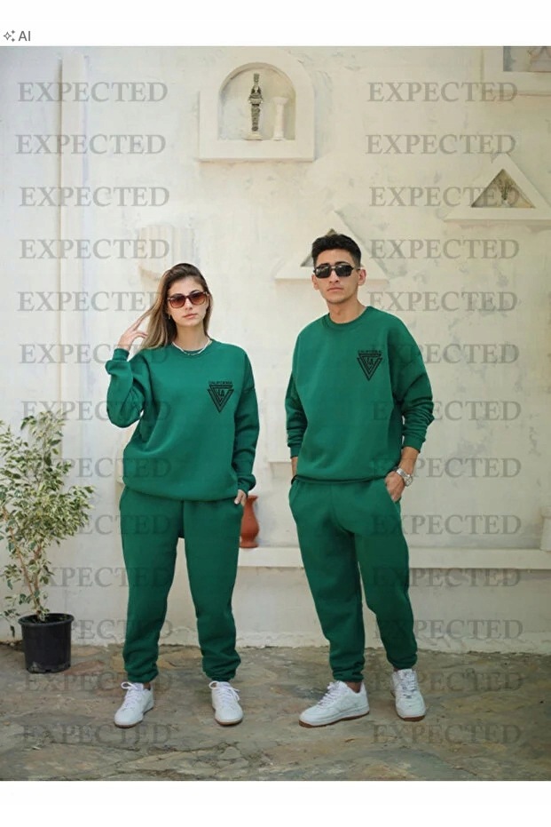 Zelený Teplákovka Měkký Pletený Sportovní Komplet Unisex L 5IA
