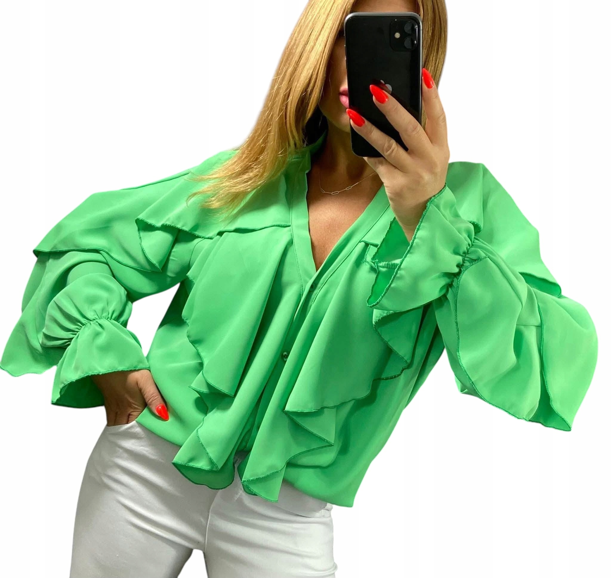 U218 Šifonová Košile Se Španělským Rukávem Zelená vel. 50 (5XL)