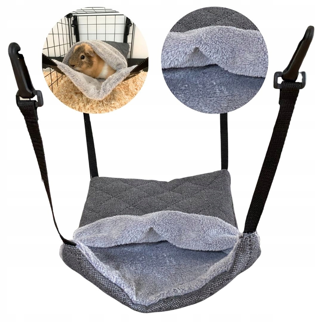Levně Pelíšek pro morče norková houpací síť pro hlodavce šedá s kožešinou