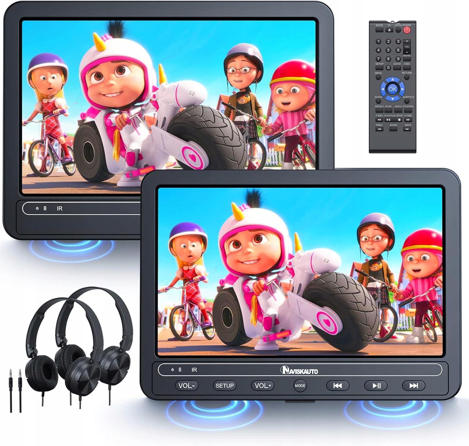 DVD CD Přehrávač Do Auta Naviskauto BN1203B 2 Displej 10,1" Sluchátka