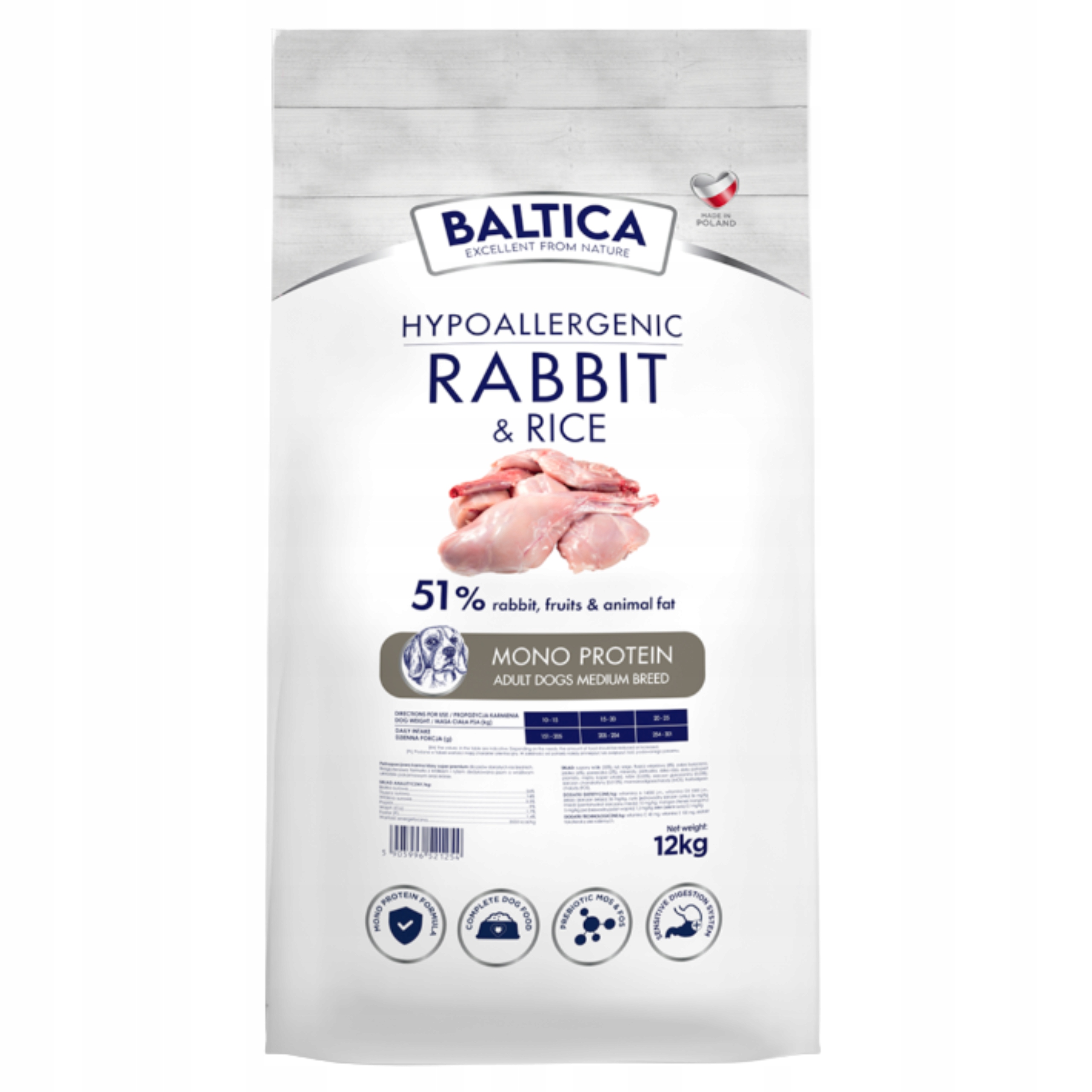 Suché Krmivo pro psa Baltica Rabbit Rice Adult Králík 12 kg M Střední Plemena