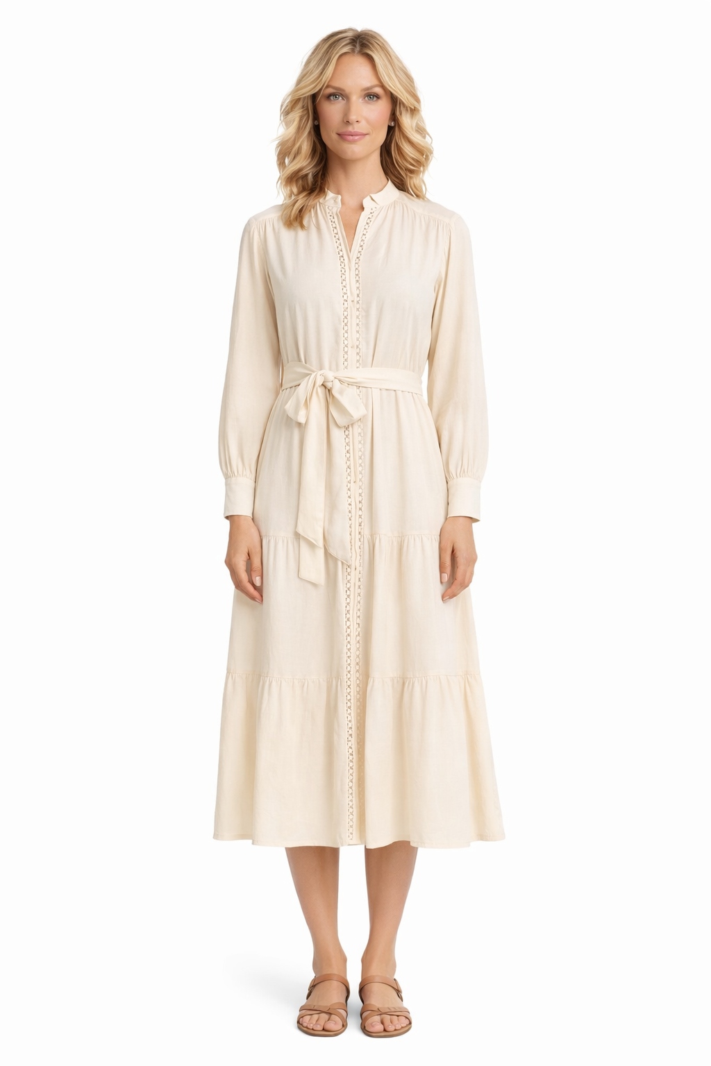 Béžová Šaty S Volánky A Zavazováním M I3A