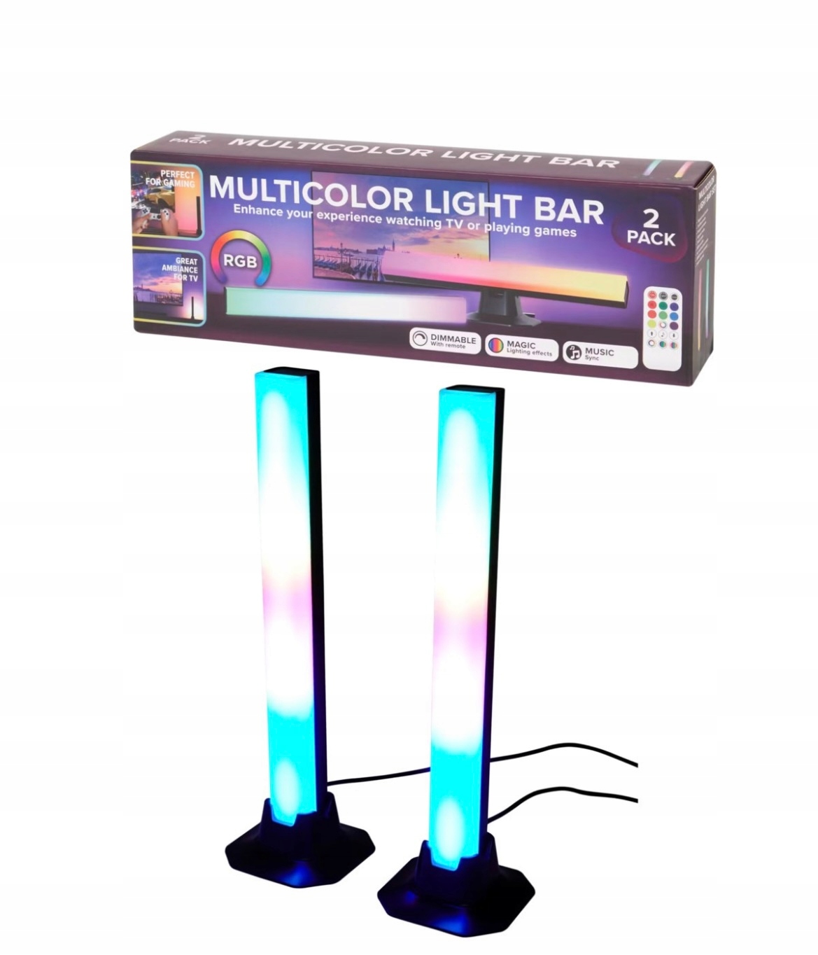 ZESTAW SŁUPKÓW LED MULTICOLOR BAR SET 2 x LAMPA LED RGB LIGHT BAR Klasa efektywności energetycznej G