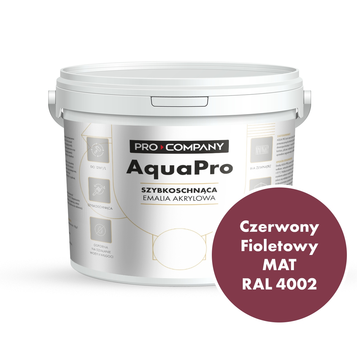 Aqua Pro Emalia Akrylowa Szybkoschnąca 9L Czerwony Fioletowy Mat Ral 4002