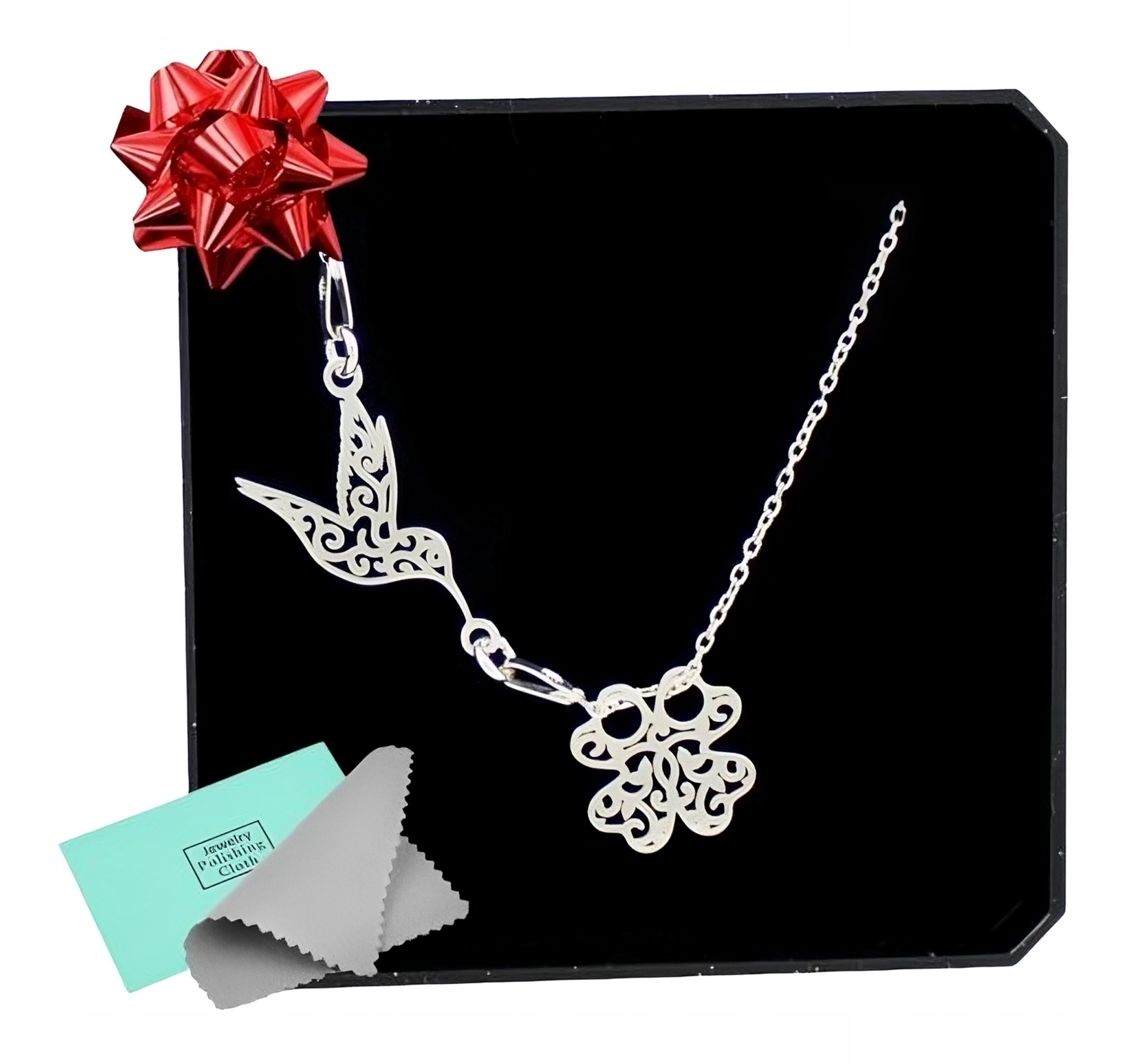 Naszyjnik łańcuszek Srebrny z kolibrem koniczynka Celebrytka srebro 925