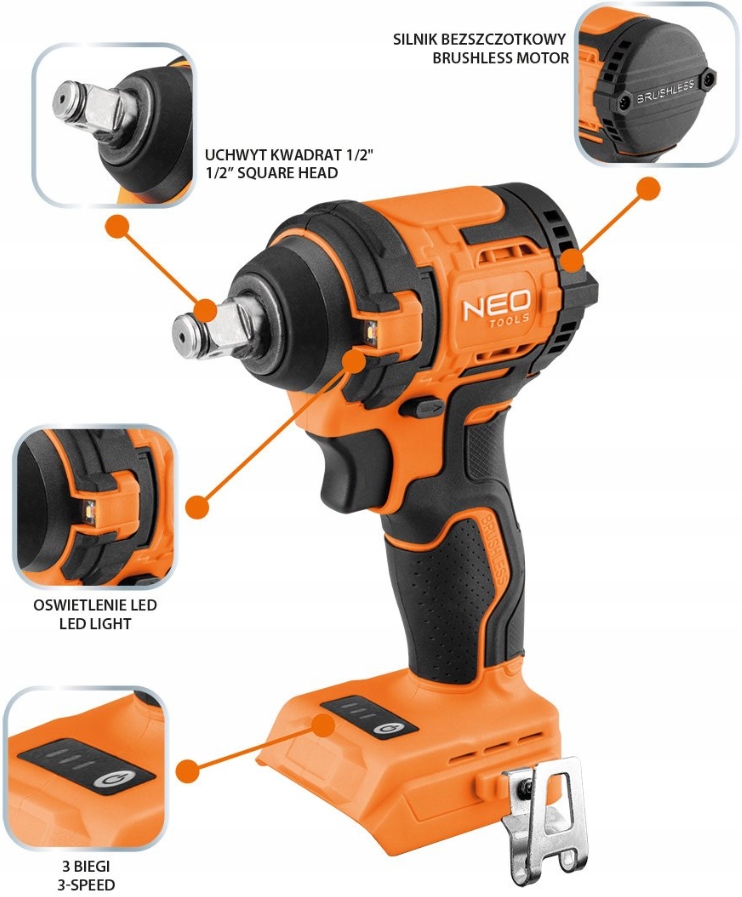 Klucz Udarowy Aku Bezszczotkowy 350Nm 1/2 + Adapter Redukcja na Bity HEX Liczba elementów pojedyncze