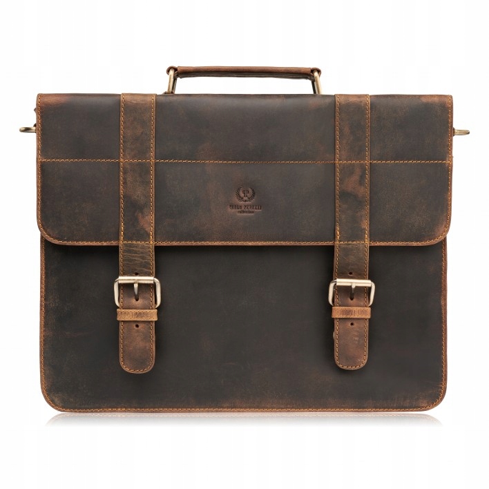 Pánská kožená taška přes rameno A4, prostorná aktovka vintage hnědá Paolo Peruzzi