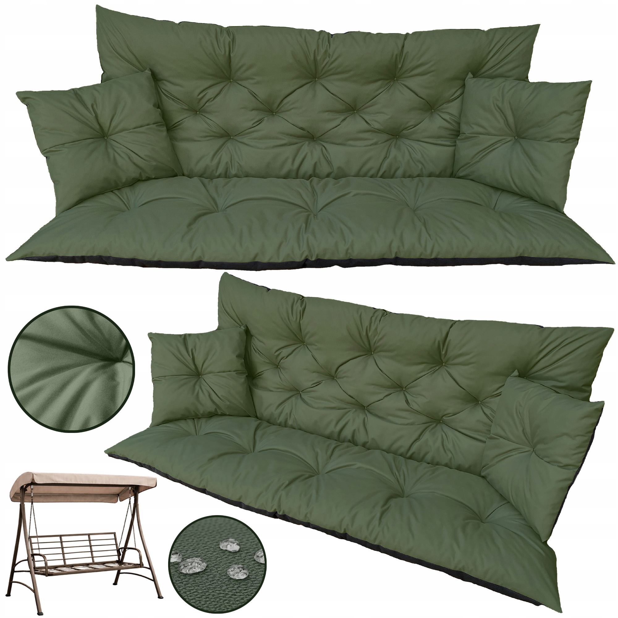 Polštář Na Lavičku S Houpačkou 120X60X50 Zelený, Voděodolný, Set