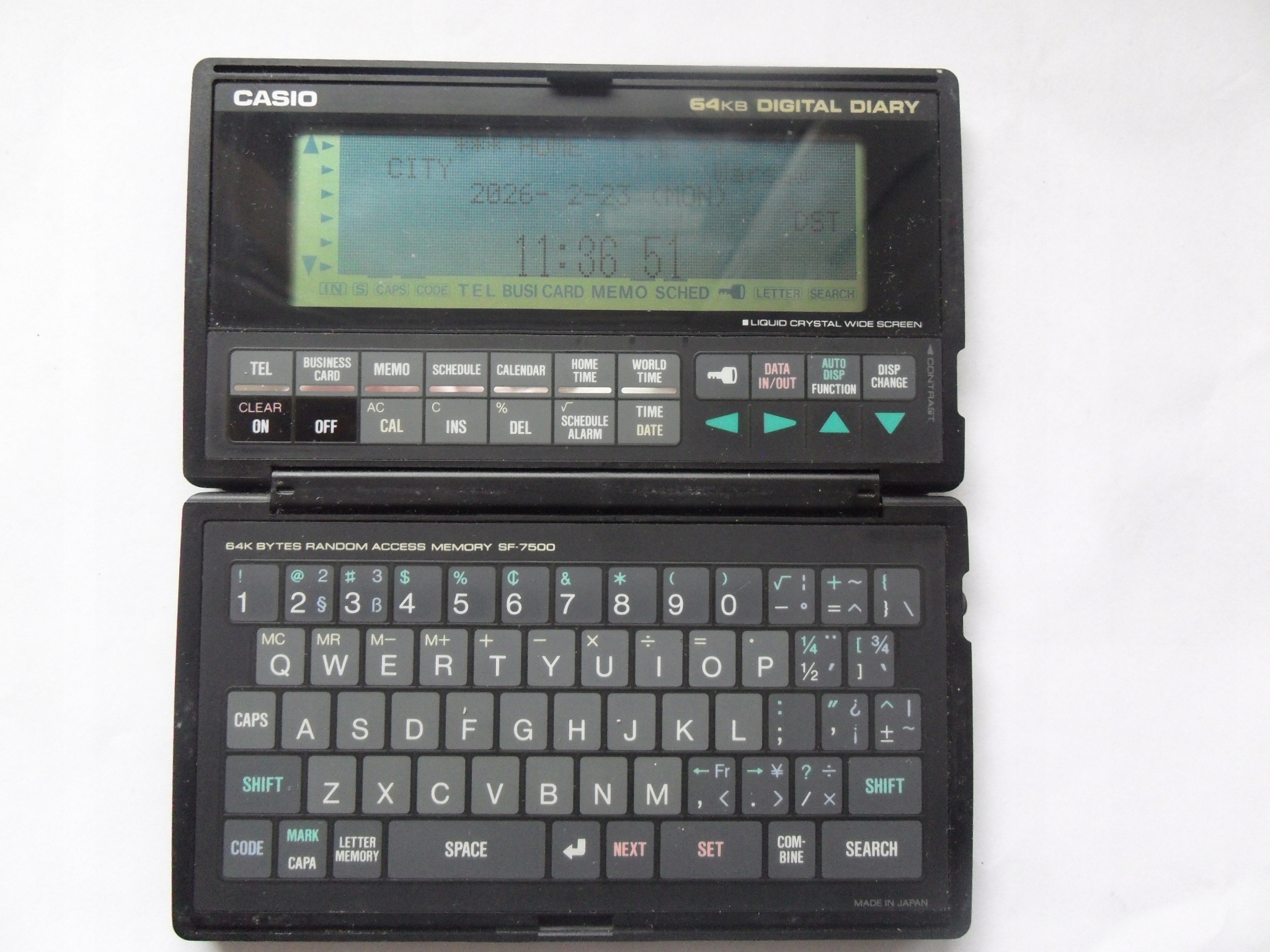 Organizer CASIO SF-7500, 64kB Digital Diary (kalkulator + cyfrowy dziennik)