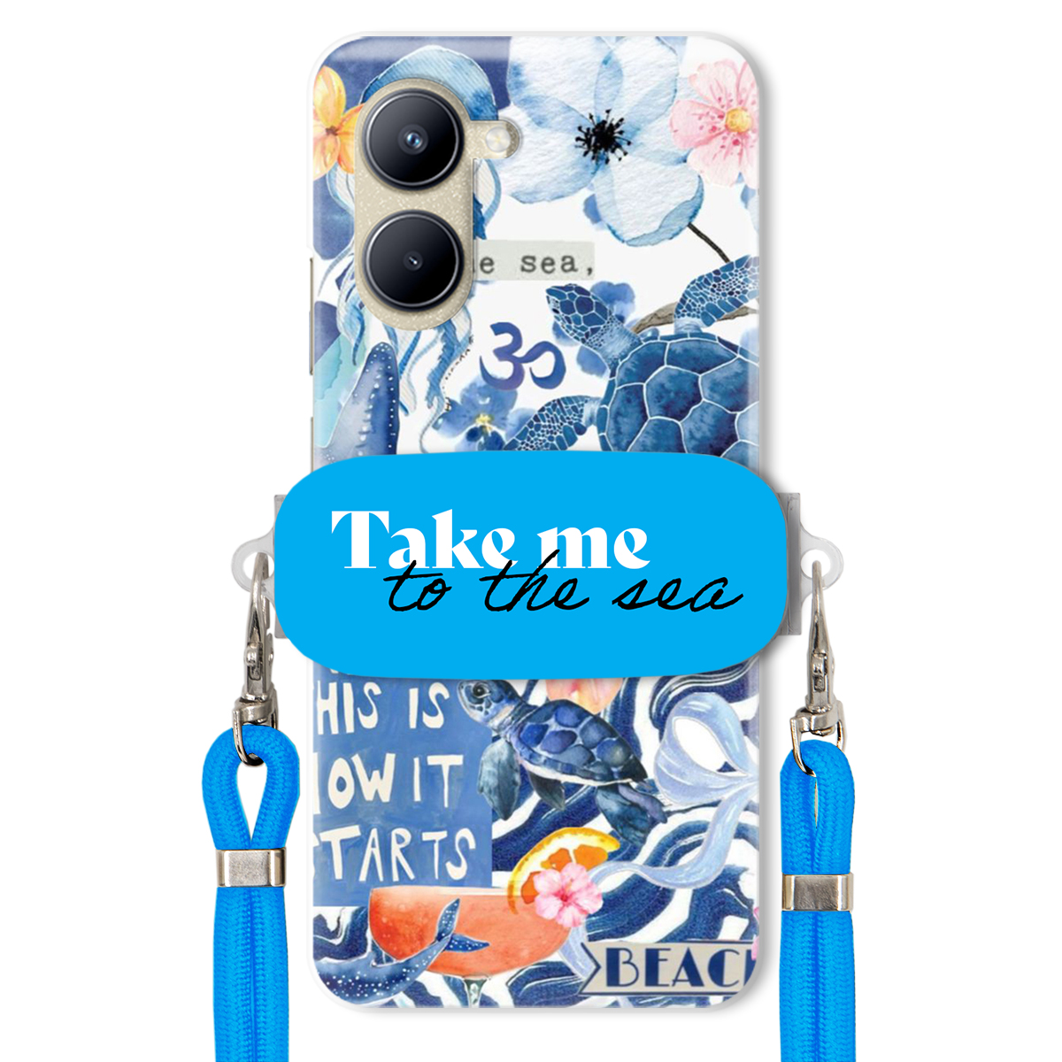 Puzdro pre Realme C33 Modré Crossbody vodítko držiak Take Me To The Sea