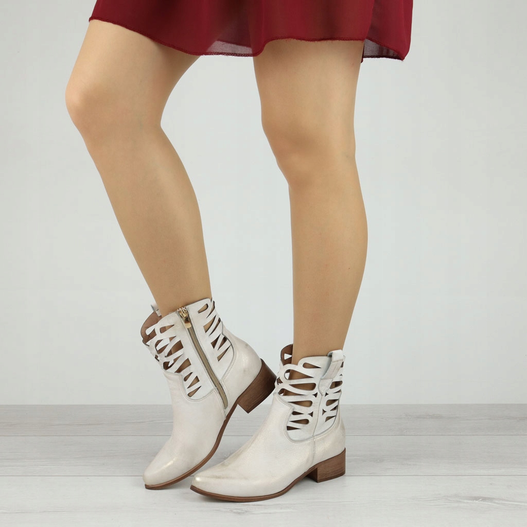 Botki Ażurowe Na Klocku Lewski Złote przecierane Skóra Naturalna 39 Oryginalne opakowanie producenta pudełko