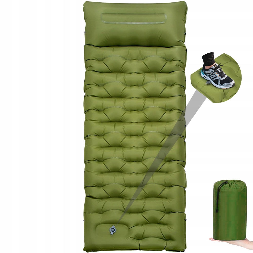 Silná turistická karimatka Karimatka Nafukovací Matrace 190x70x15 cm Zelená Bedee