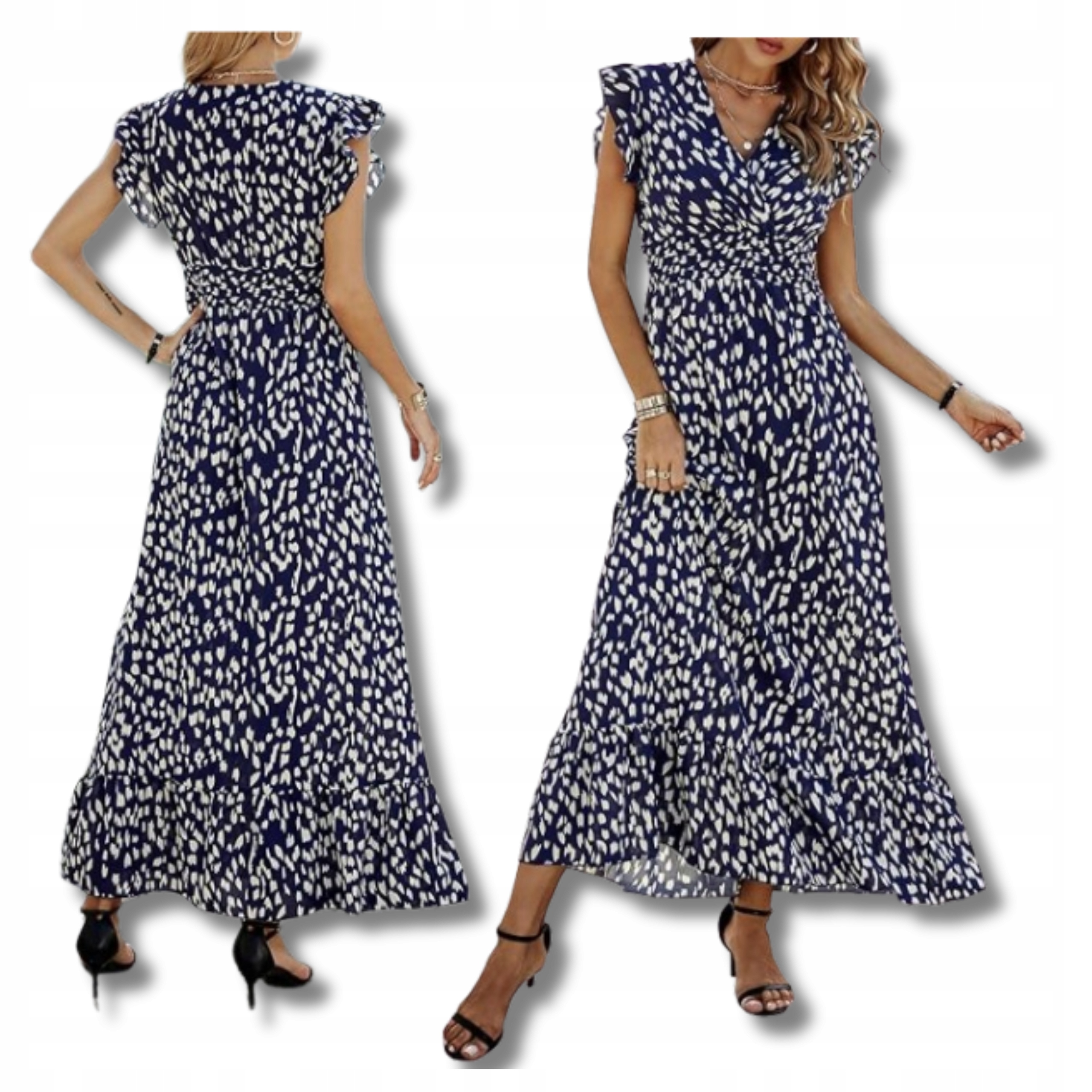 Dámské letní maxi Šaty vel. S tmavě modré s bílými vzory, vzdušné Šaty