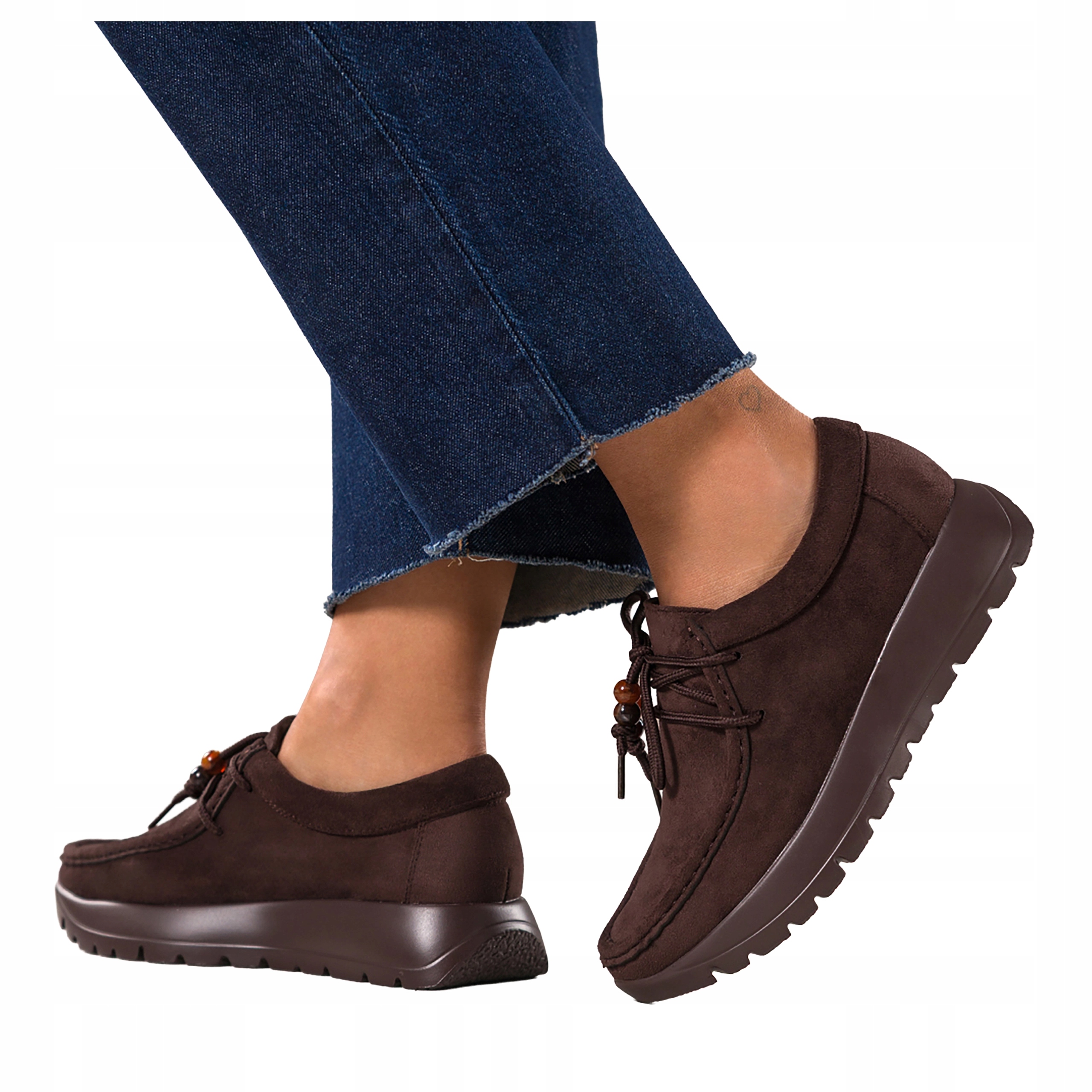 Čokoládové Polobotky Dámské Na Platformě Ozdobné Šněrovací Korálky vel 41