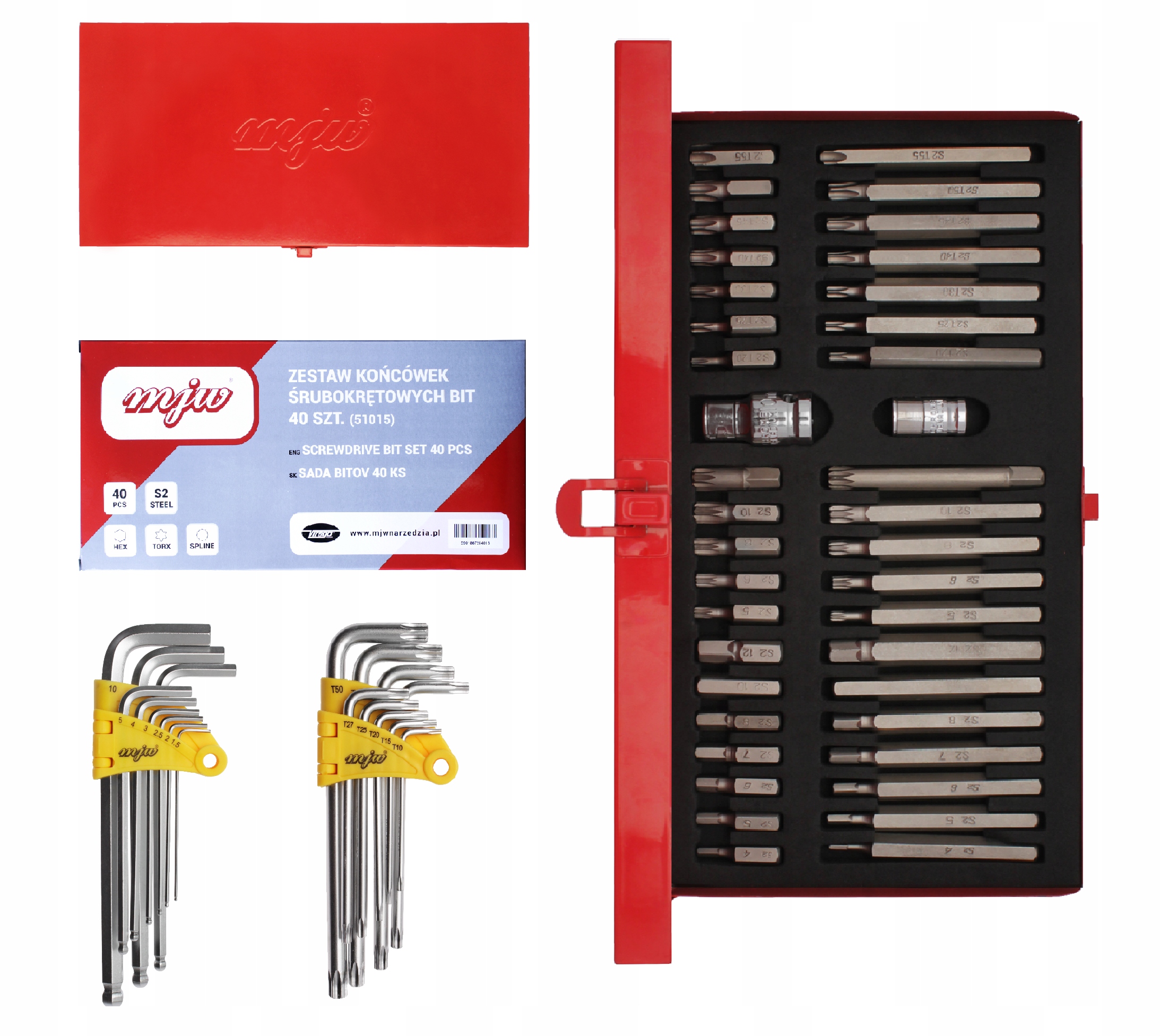 

zestaw bitów 40 szt, spline S2 torx hex z kulką