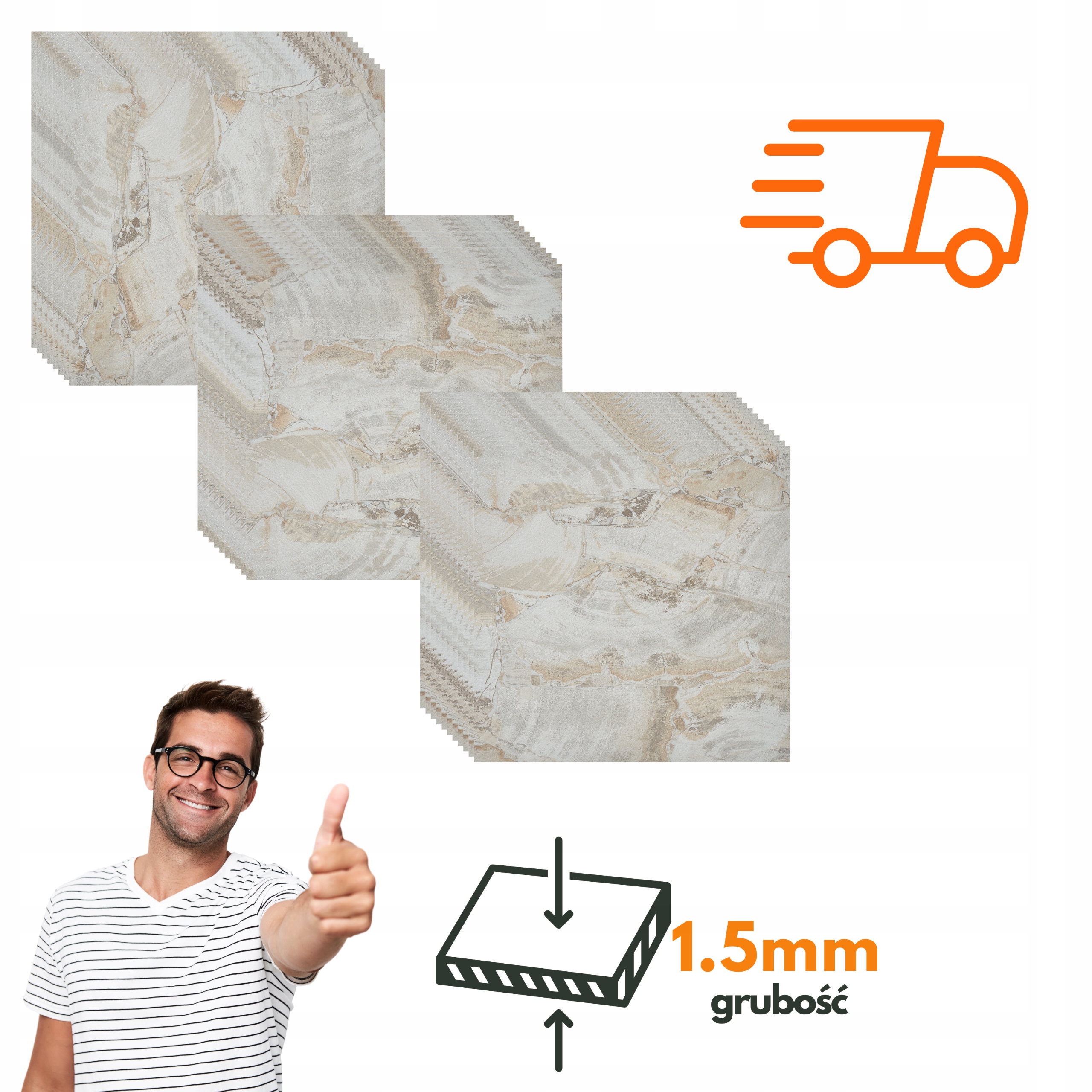 Płytki Winylowe Samoprzylepne 5m² BEŻOWY KAMIEŃ Panele Kafle Podło* Marmur Montaż samoprzylepne