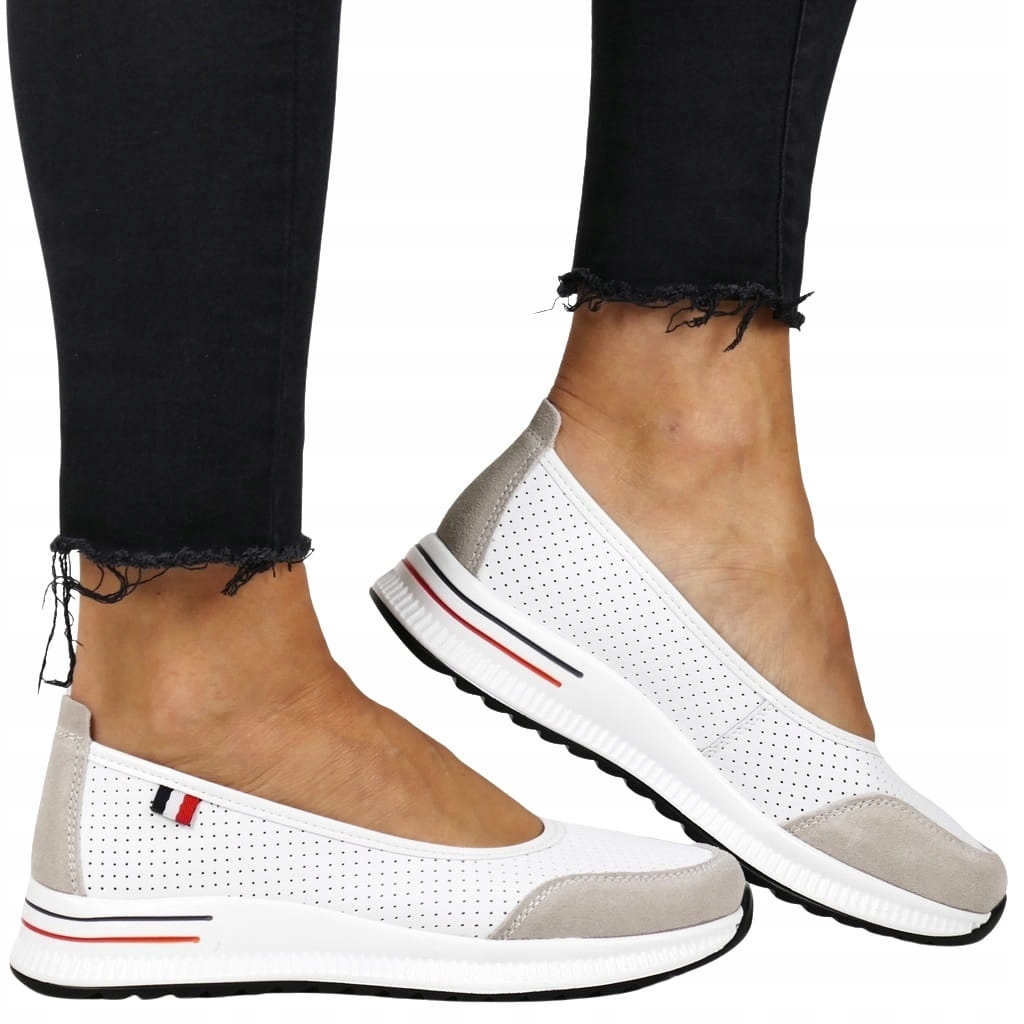 Dámské Polobotky, Kožené Sportovní Baleríny, Bílé A Šedé, S Platformovým Topem