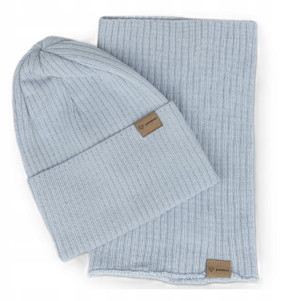 Merino set całoroczny czapka i komin Pastel Blue