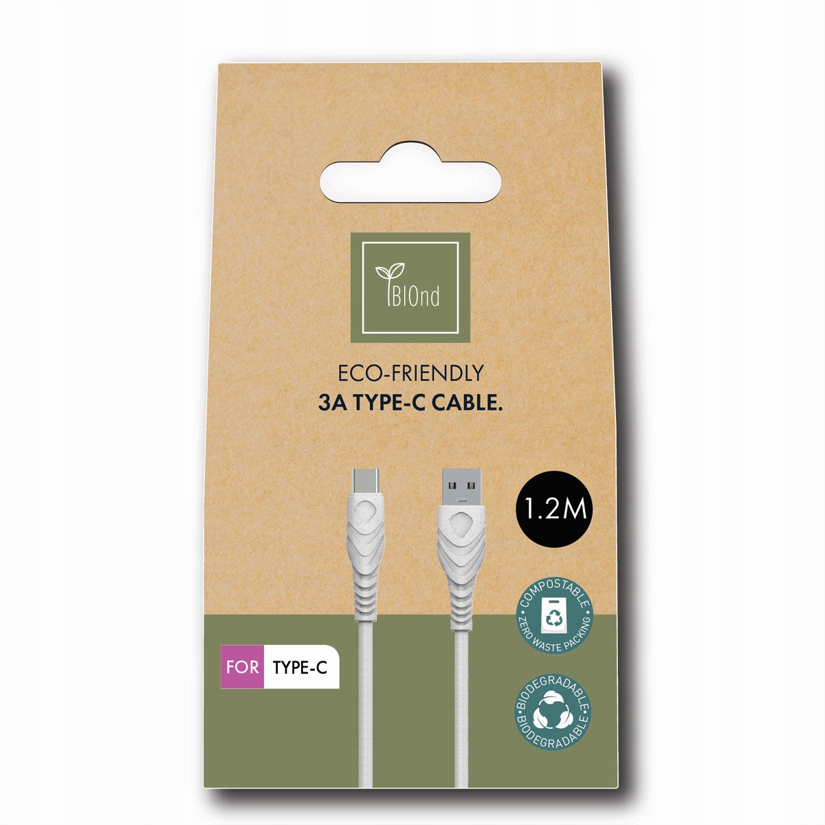 BIOnd Kabel przewód USB-A/USB-C 3A Eco-friendly recykling 1,2m Długość kabla 1.2 m