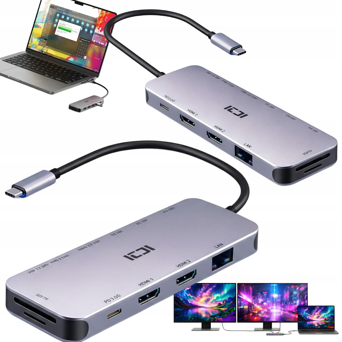 Usb-c dokovací stanice pro 2 monitory, rozšíření obrazu notebooku Gigabyte