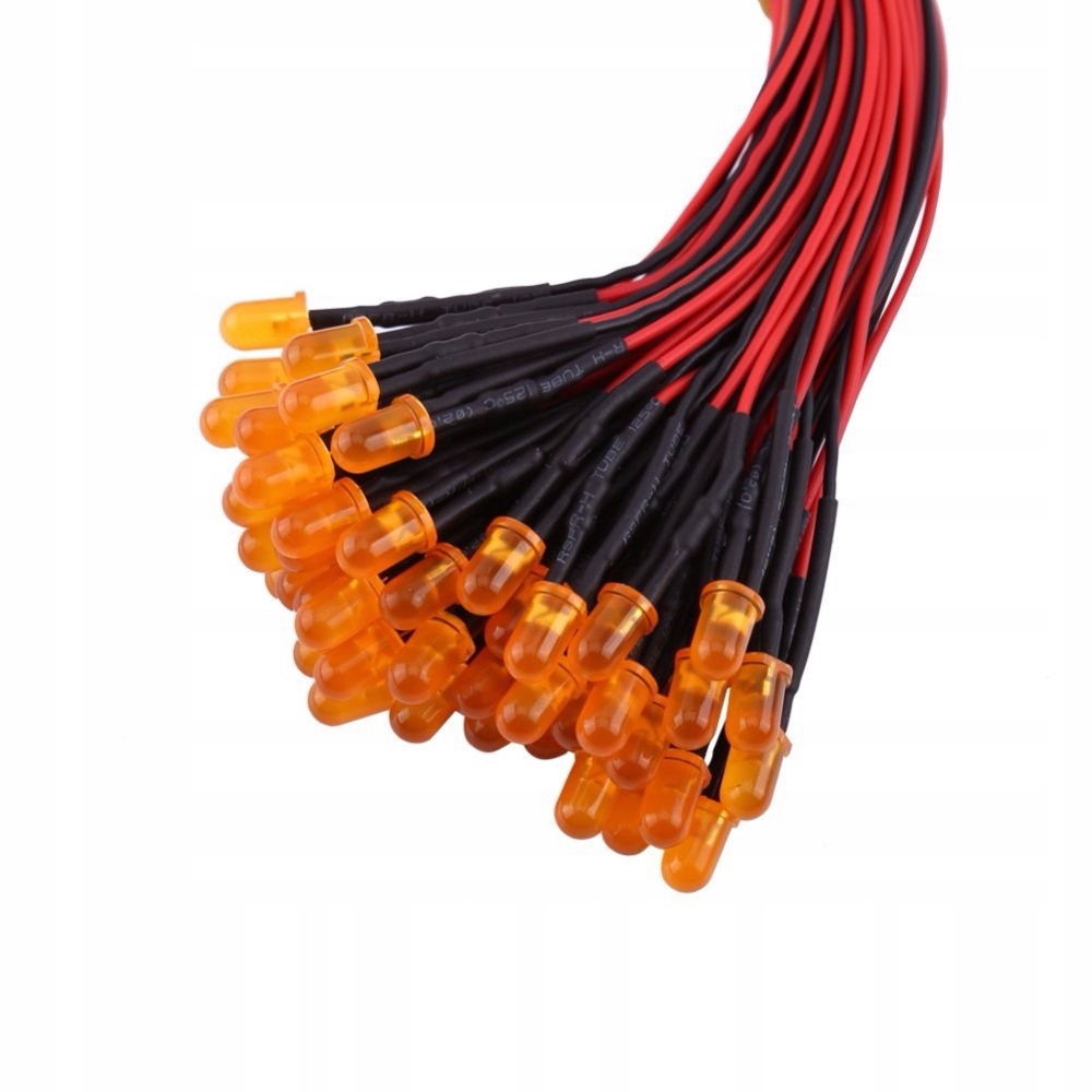 

10x Dioda Led 5mm 12V, Yellow matowa przewód 20 cm