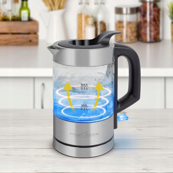 CZAJNIK ELEKTRYCZNY MAŁY SZKLANY LED PODŚWIETLANY Z PODŚWIETLENIEM 0,5L Marka Profi Cook