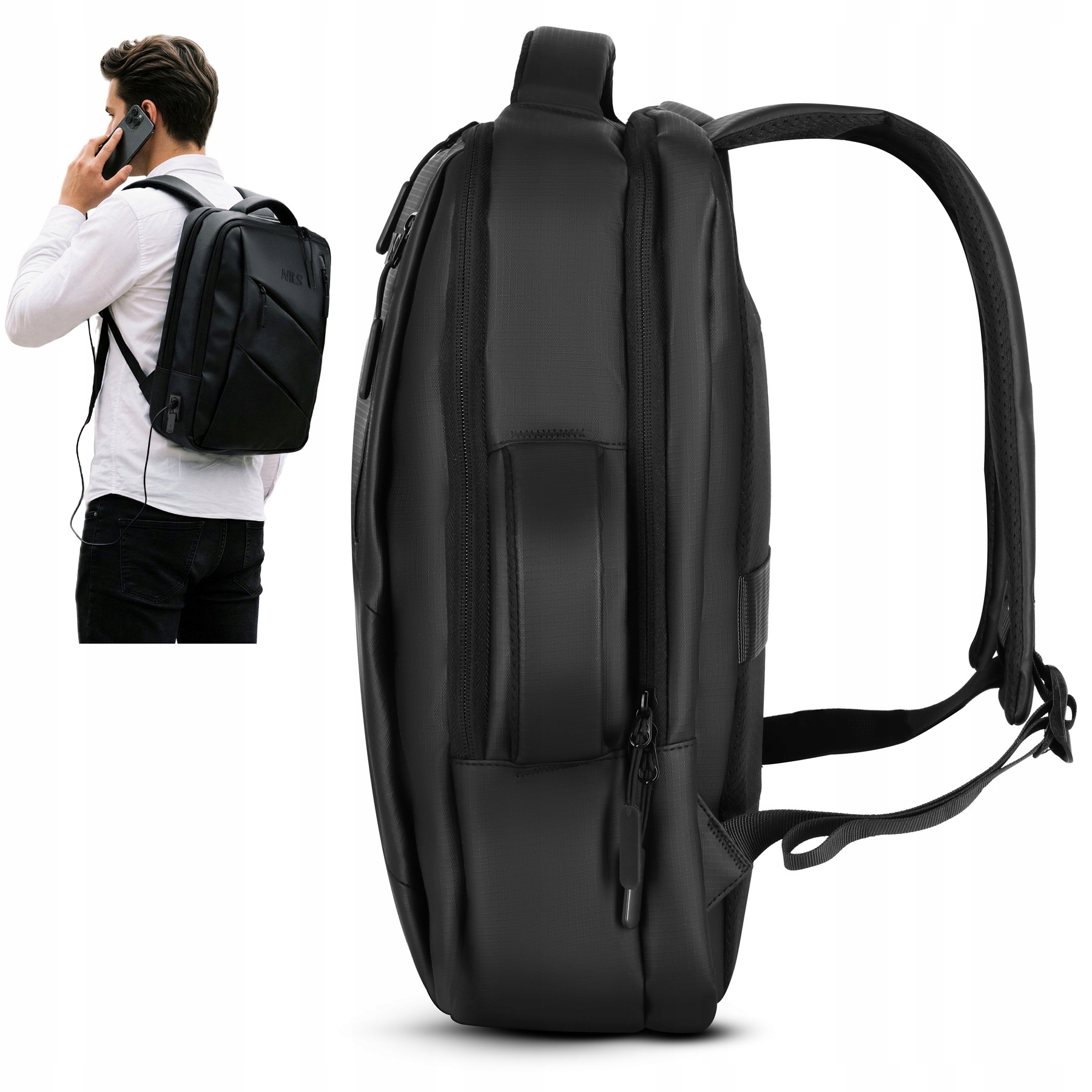Městský Batoh pro přepravu Laptopa Usb porty pro nabíjení Taška 2v1 Black