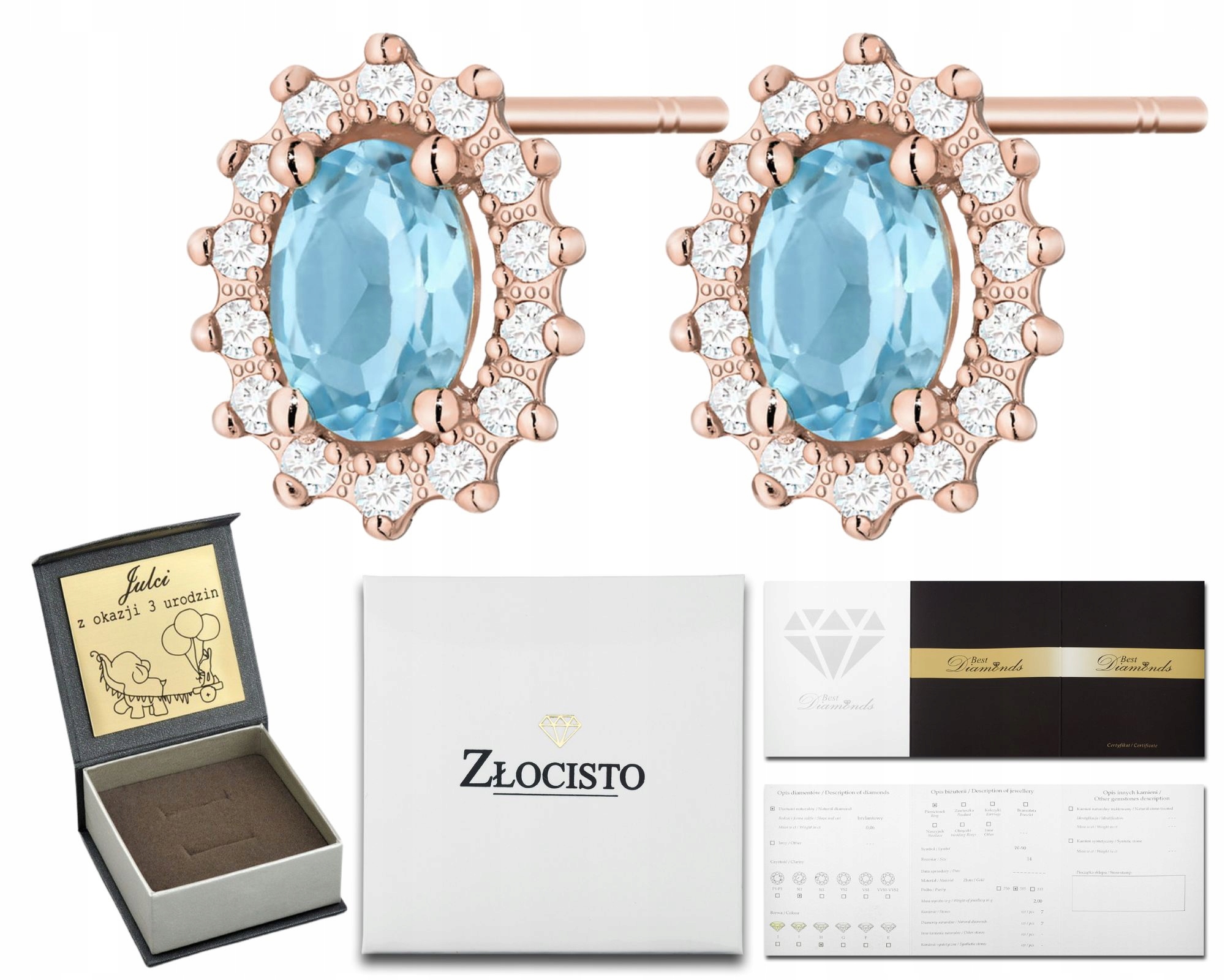 Růžové Zlato Náušnice S Topazy A Brilianty Zlato 585 Dárek Gravírování