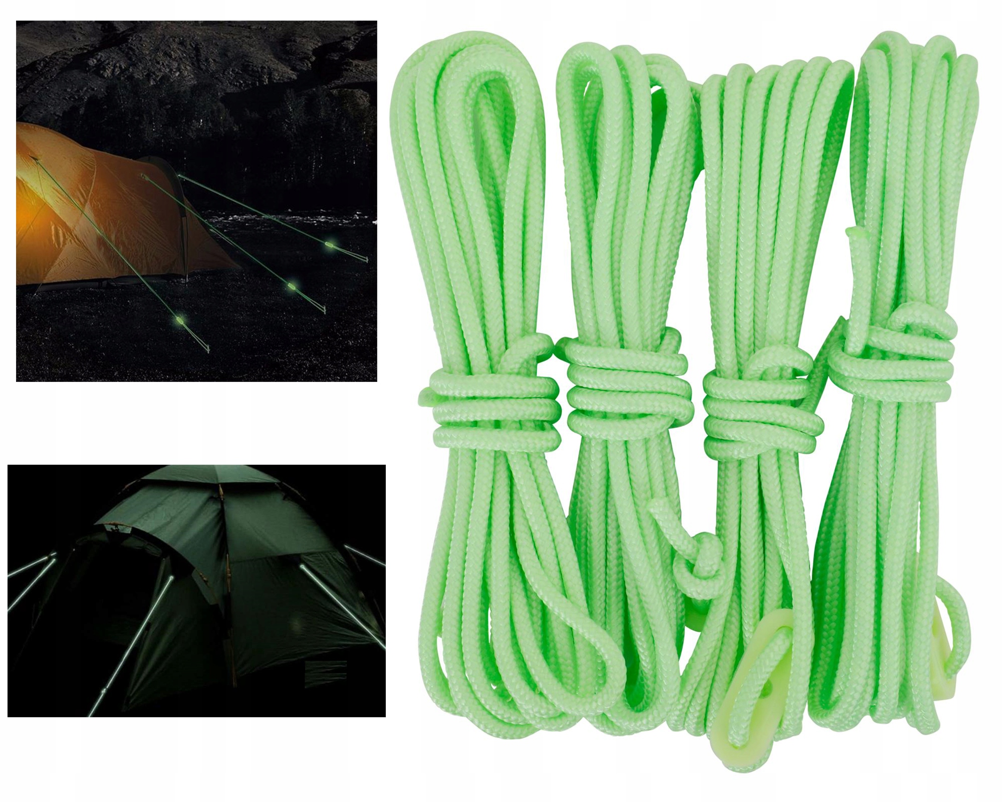 LINKI FLUORESCENCYJE ŚWIECĄCE DO NAMIOTU 4szt x3m Marka Froyak