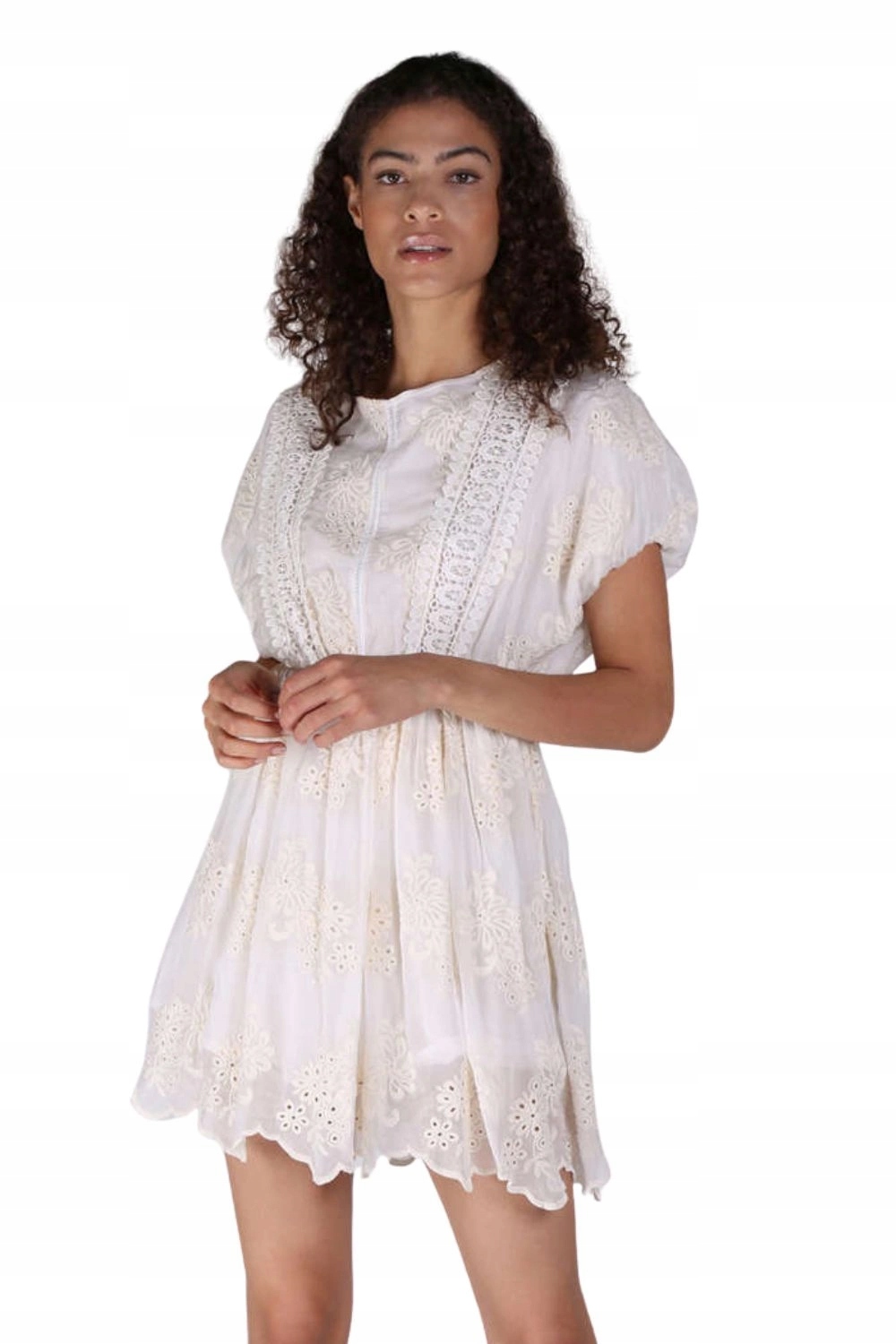 Dámské krátké Šaty Fracomina s krajkovou výšivkou, ecru, mini vel. M