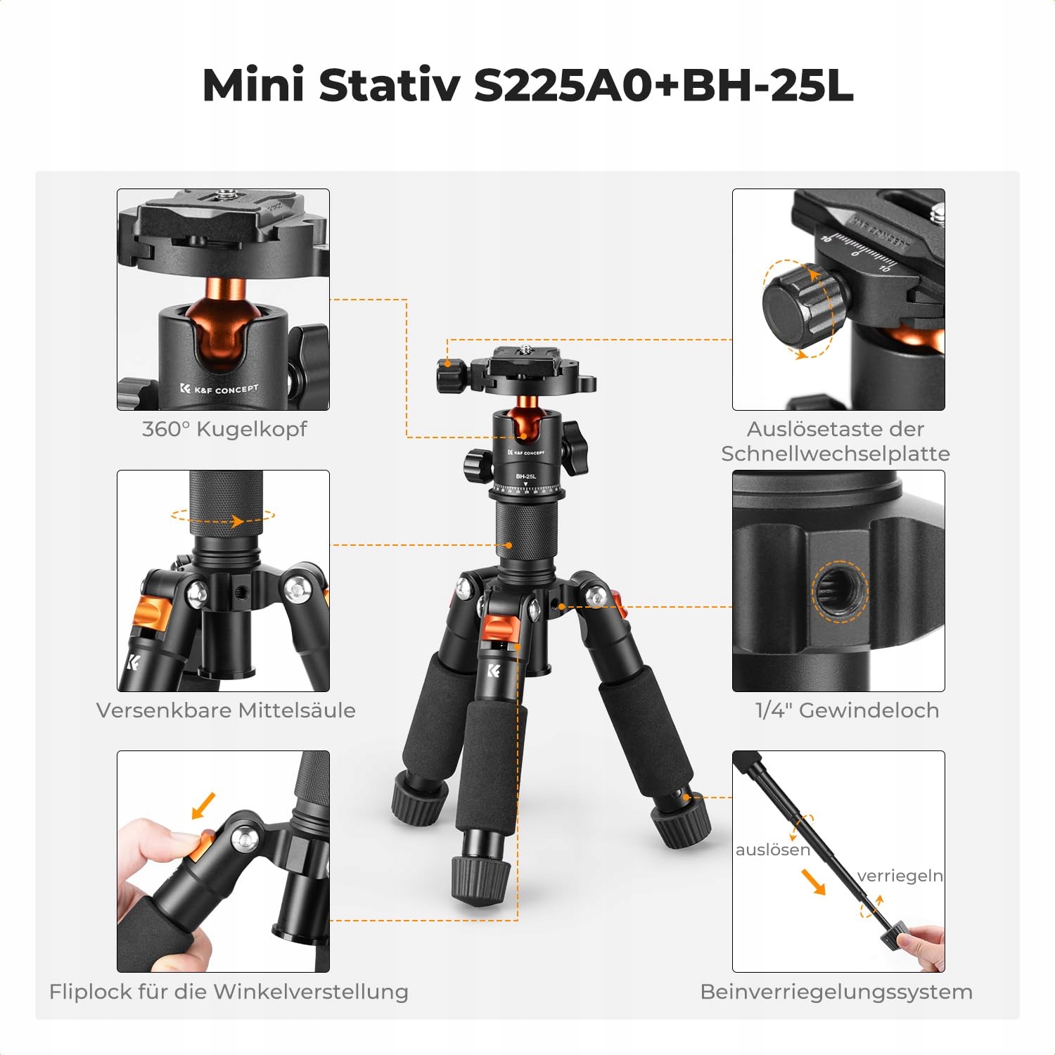 K&F CONCEPT Mini Statyw 360° Głowica, Max 6kg, do Canon Sony Nikon Fujifilm — miniatura 3