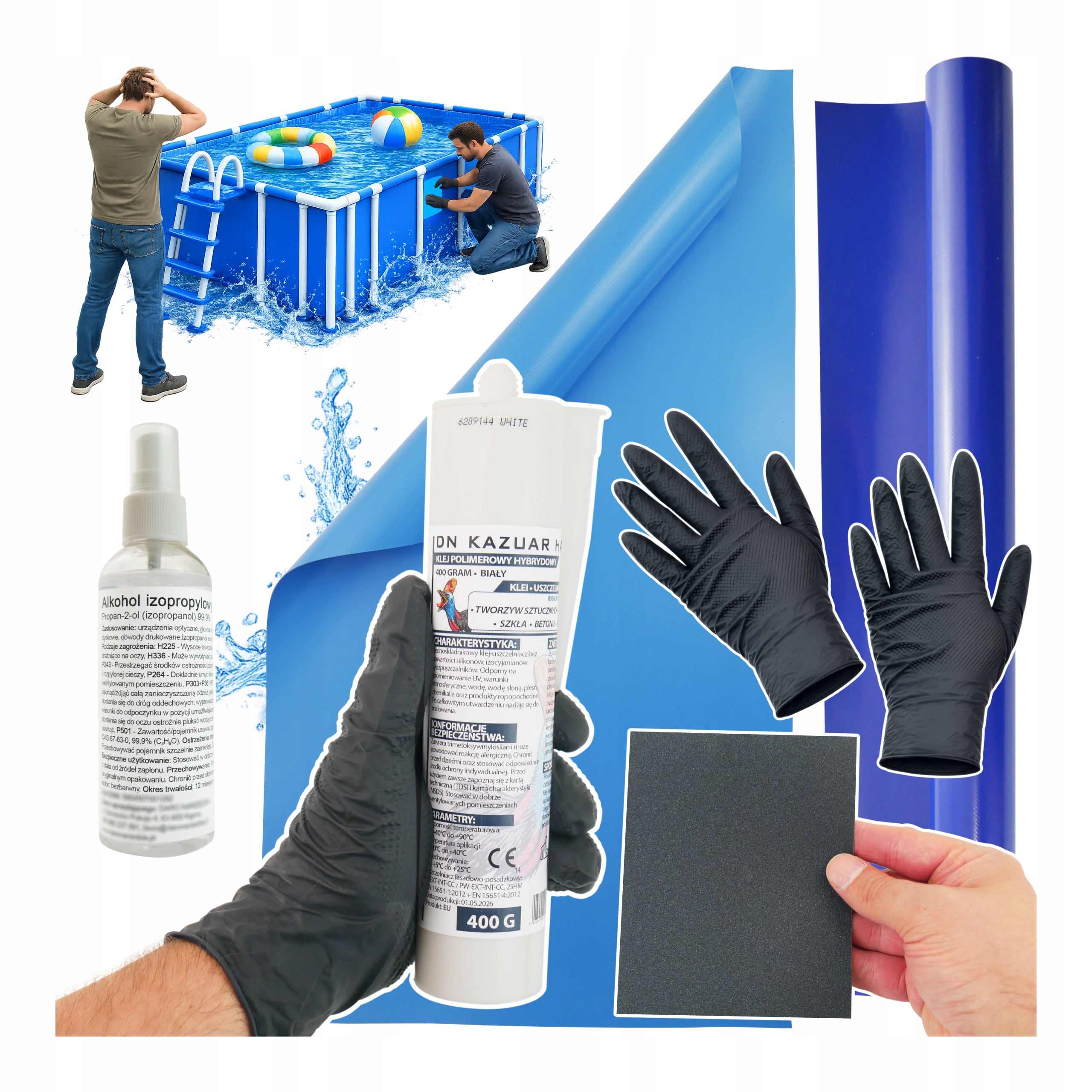 Oprava bazénu Pvc sada Lepidlo 400g 2 latě Modrá modrá 50x27cm