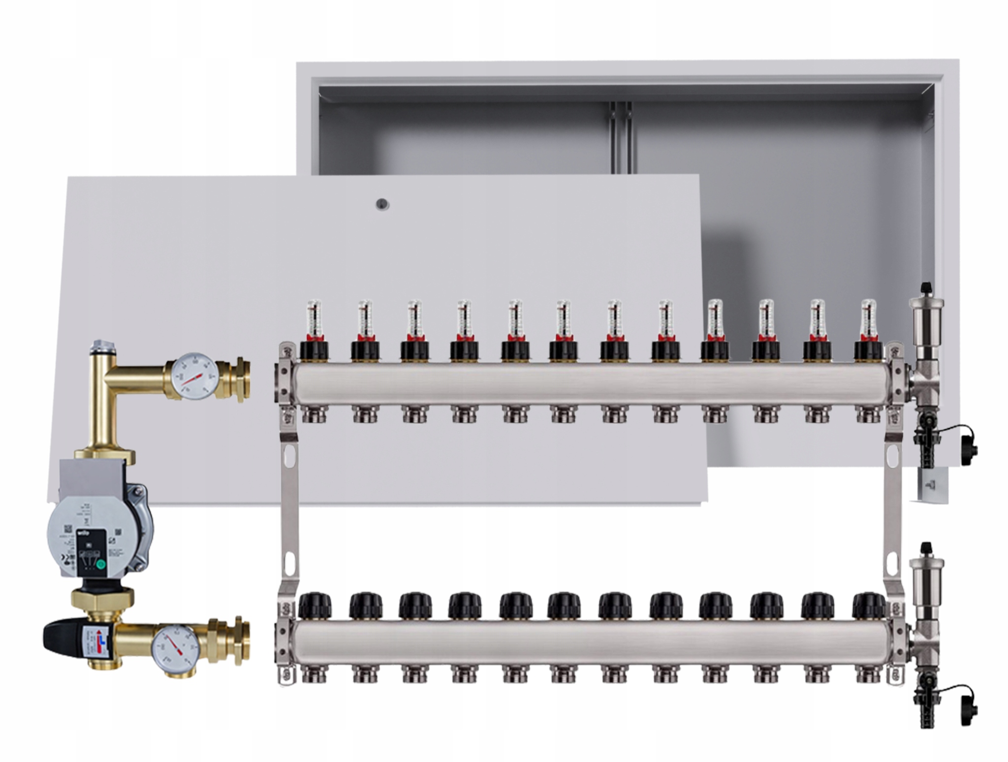 Nerezový rozdělovač pro podlahovku 12 s podomítkovou schránkou Pumpa Wilo