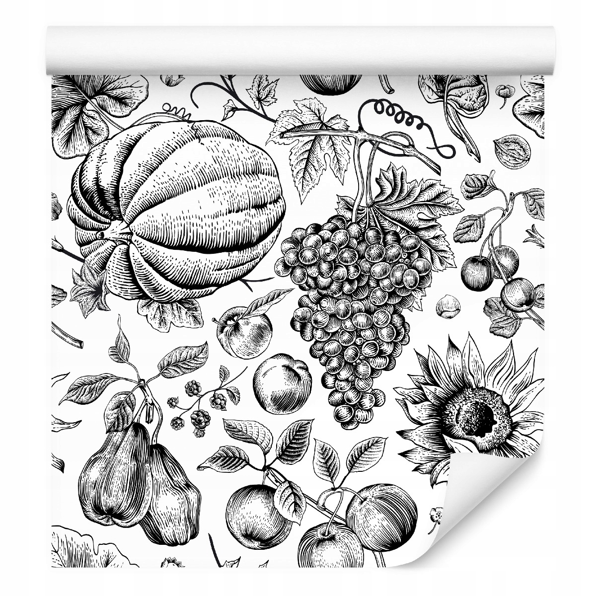 Tapeta na zeď Černobílé Ovoce Květiny Kreslení
