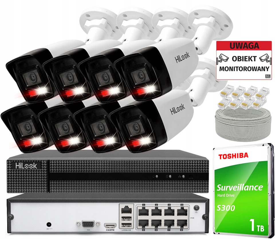 Sada Ip monitorování Komplet 8 kamer 4Mpx PoE rekordér Disk 1TB