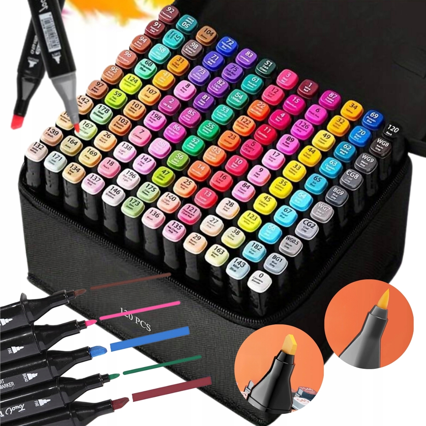 PISAKI ALKOHOLOWE 120 SZT DWUSTRONNE MARKERY FLAMASTRY + TORBA ETUI