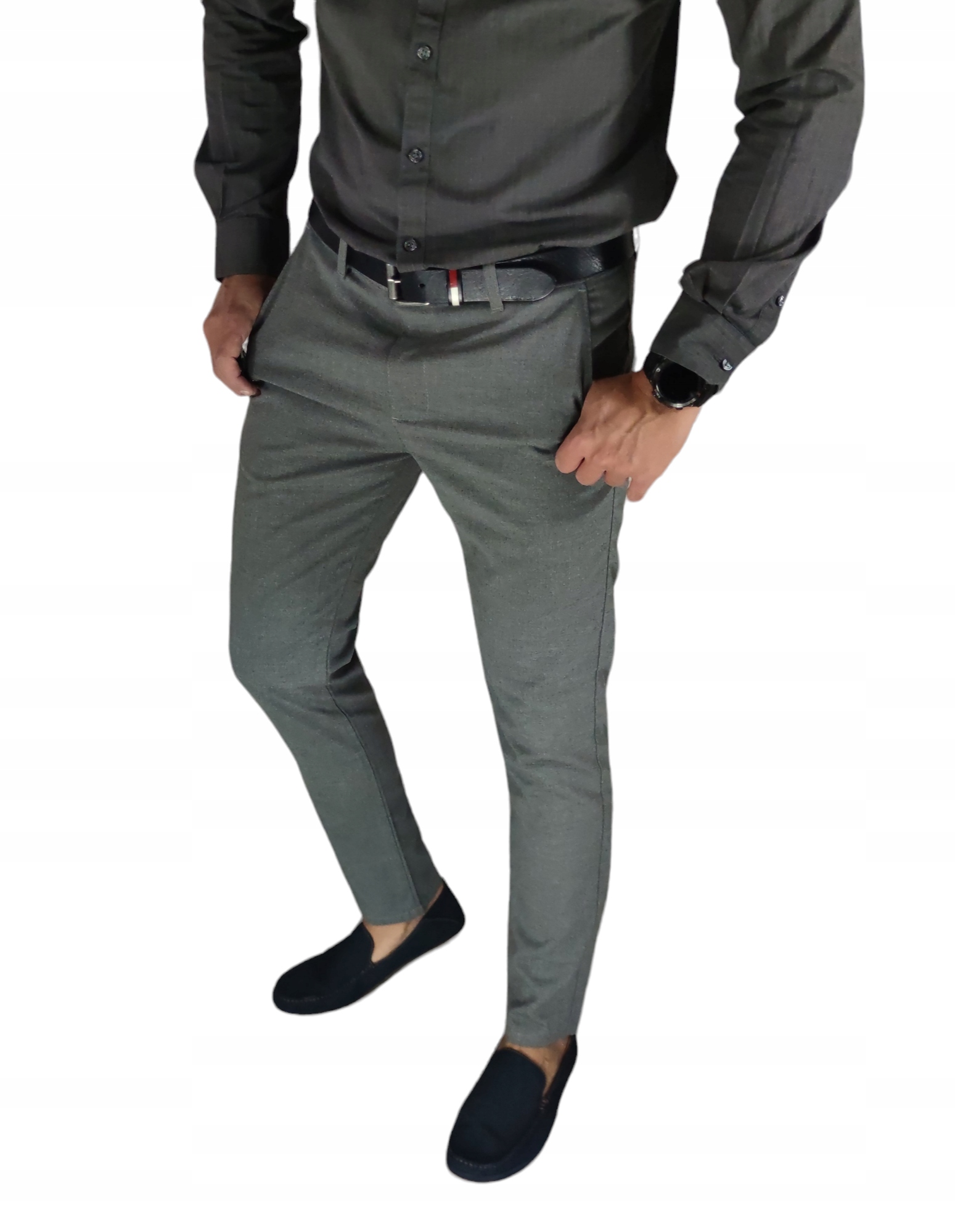 Spodnie wizytowe slim chino gładkie ciemny szary DJ07 W33