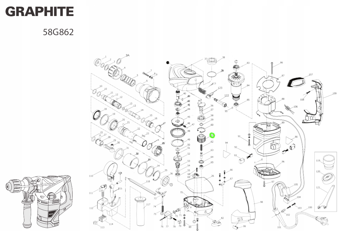 KOŁO ZĘBATE TRYBY ZĘBATKA DO MŁOTA UDAROWEGO MŁOTOWIERTARKI GRAPHITE 58G862 Marka Graphite