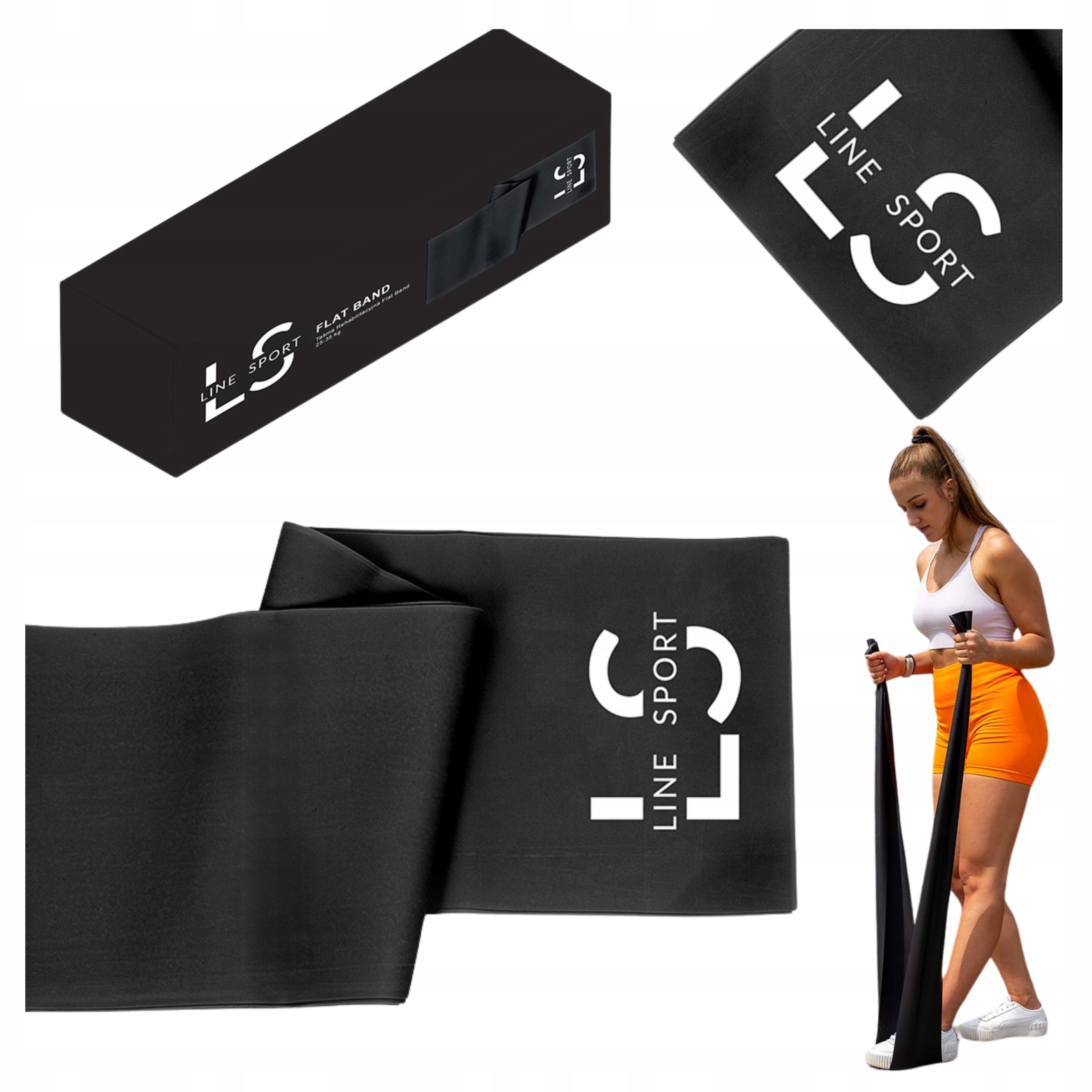 TAŚMA REHABILITACYJNA GUMA 2M FLAT BAND LINE SPORT BARDZO MOCNY OPÓR CZARNY