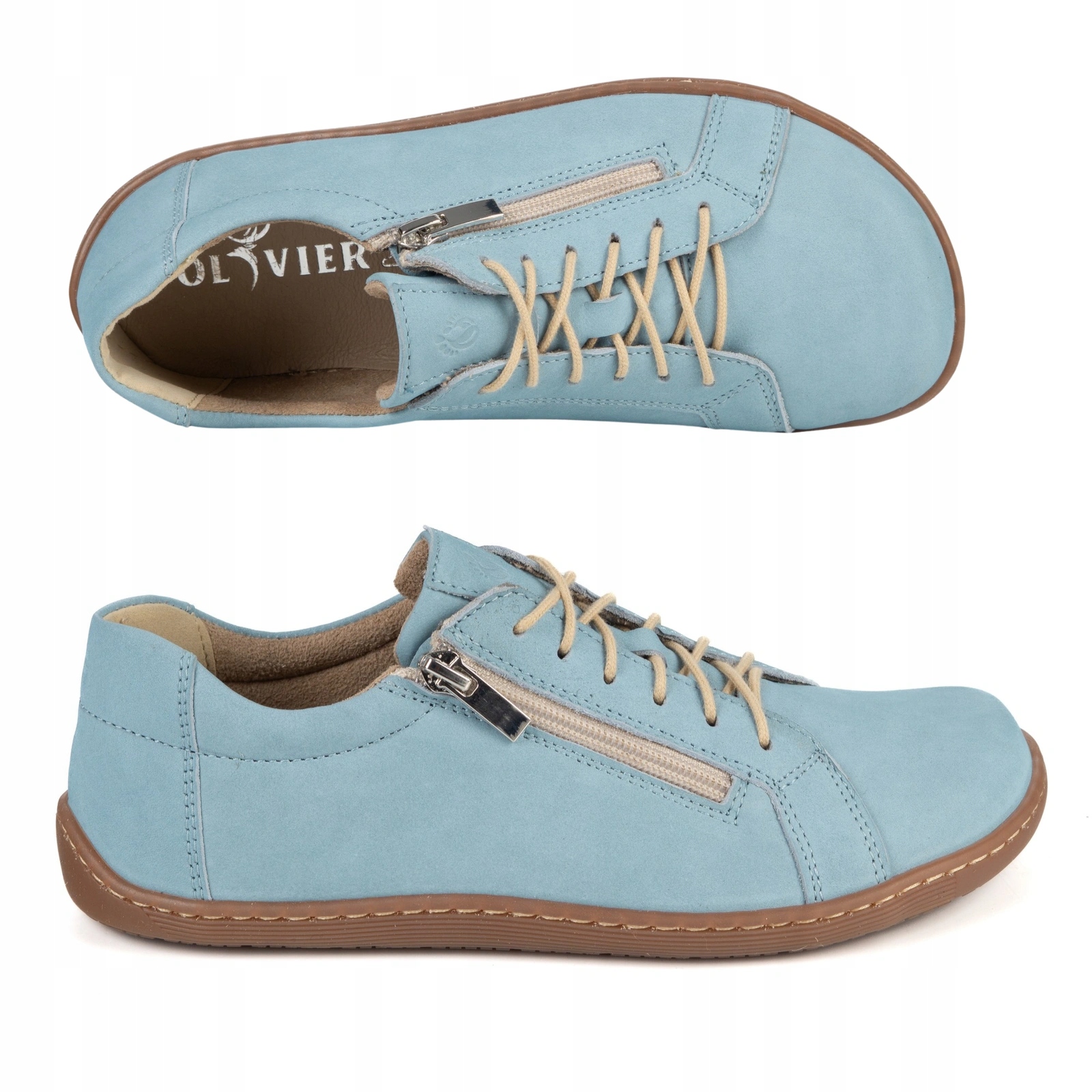 Dámské kožené barefootové boty model 1243 světle modrá nubuk 40