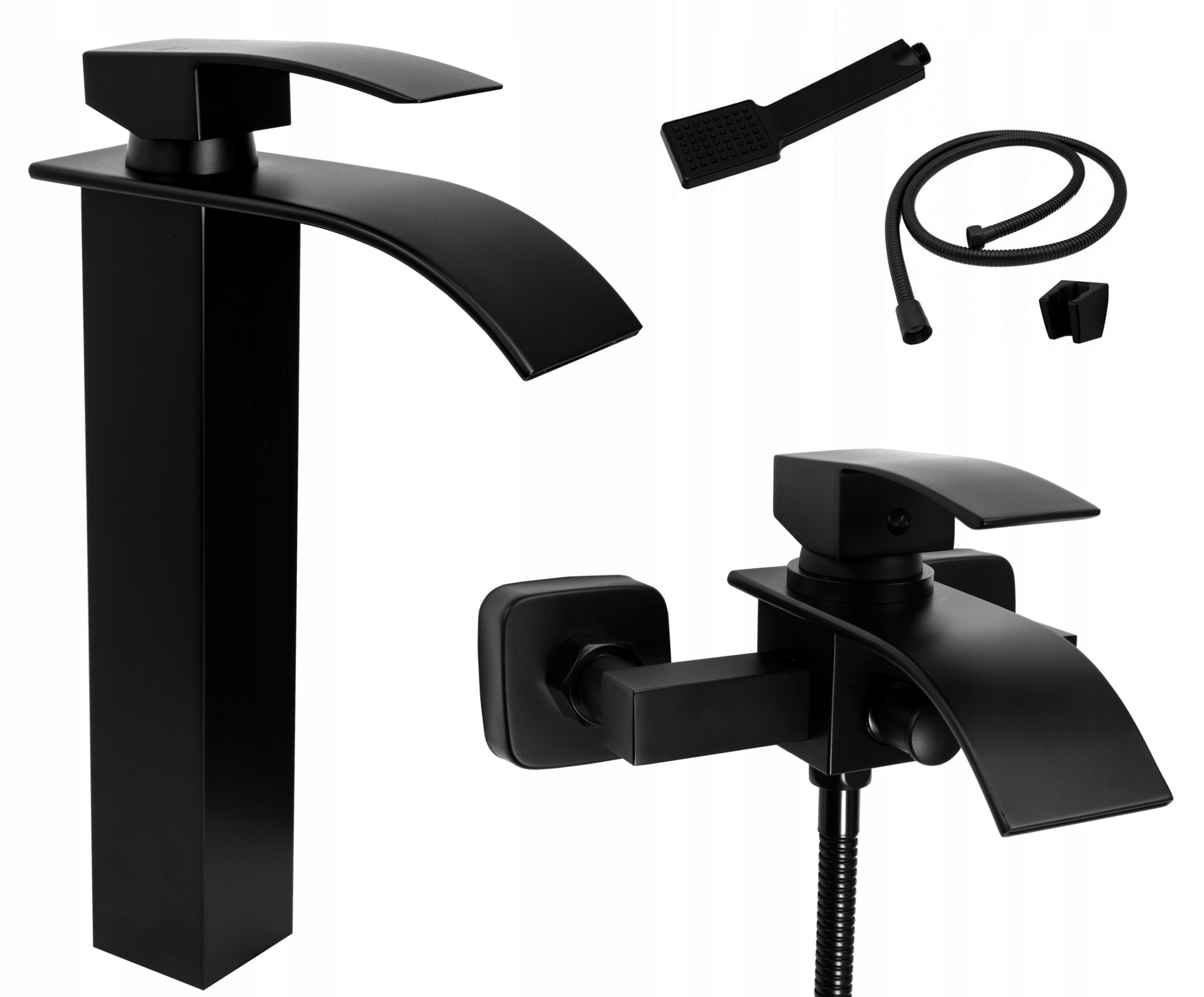 ZESTAW CZARNY BATERIA WANNOWA WODOSPAD UMYWALKOWA