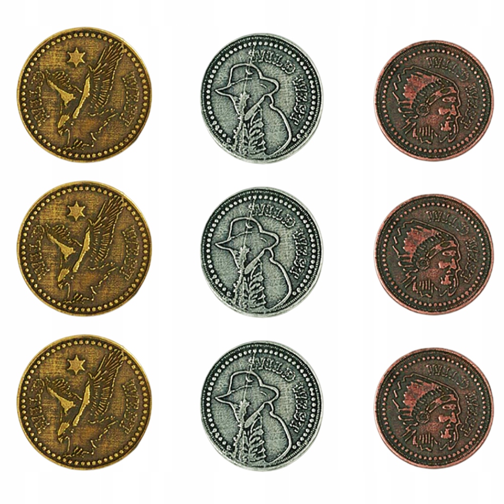 ZESTAW 9 WESTERNOWYCH METALOWYCH MONET LARP RPG