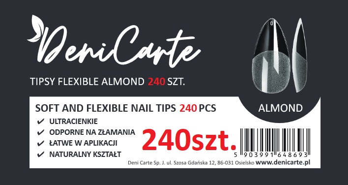 TIPSY FLEXIBLE SOFT GEL FLEXI BEZBARWNE ALMOND MIGDAŁ CIENKIE 240SZT