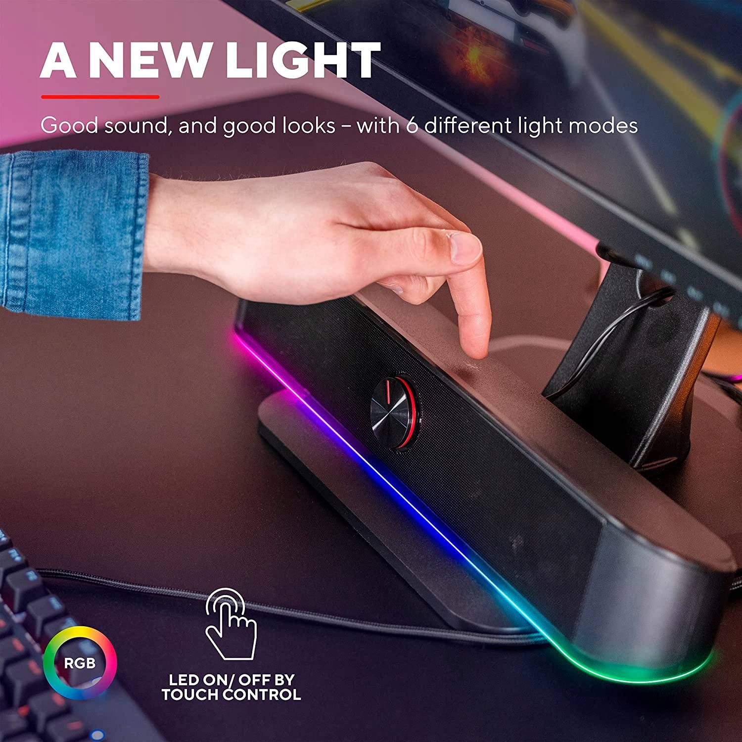Trust GXT 619 THORNE RGB LED SOUNDBAR 2.0 6 W Szerokość produktu 40 cm